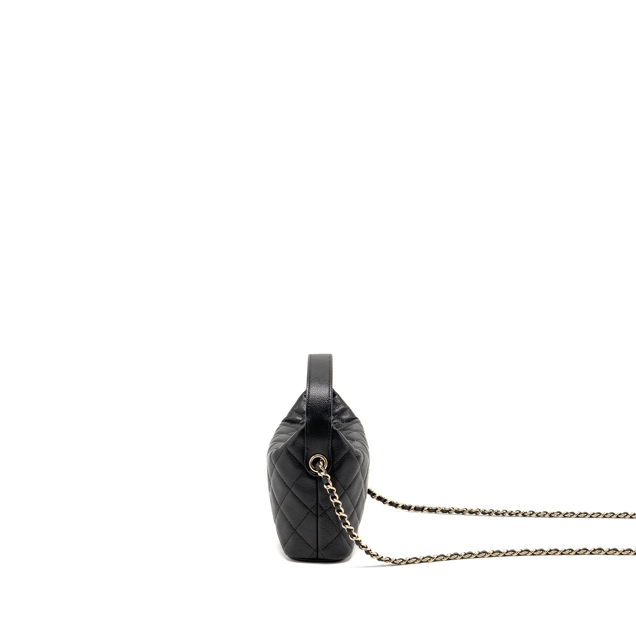 CHANEL QUILTED HOBO BAG WITH CHAIN CAVIAR BLACK LGHW (MICROCHIP)