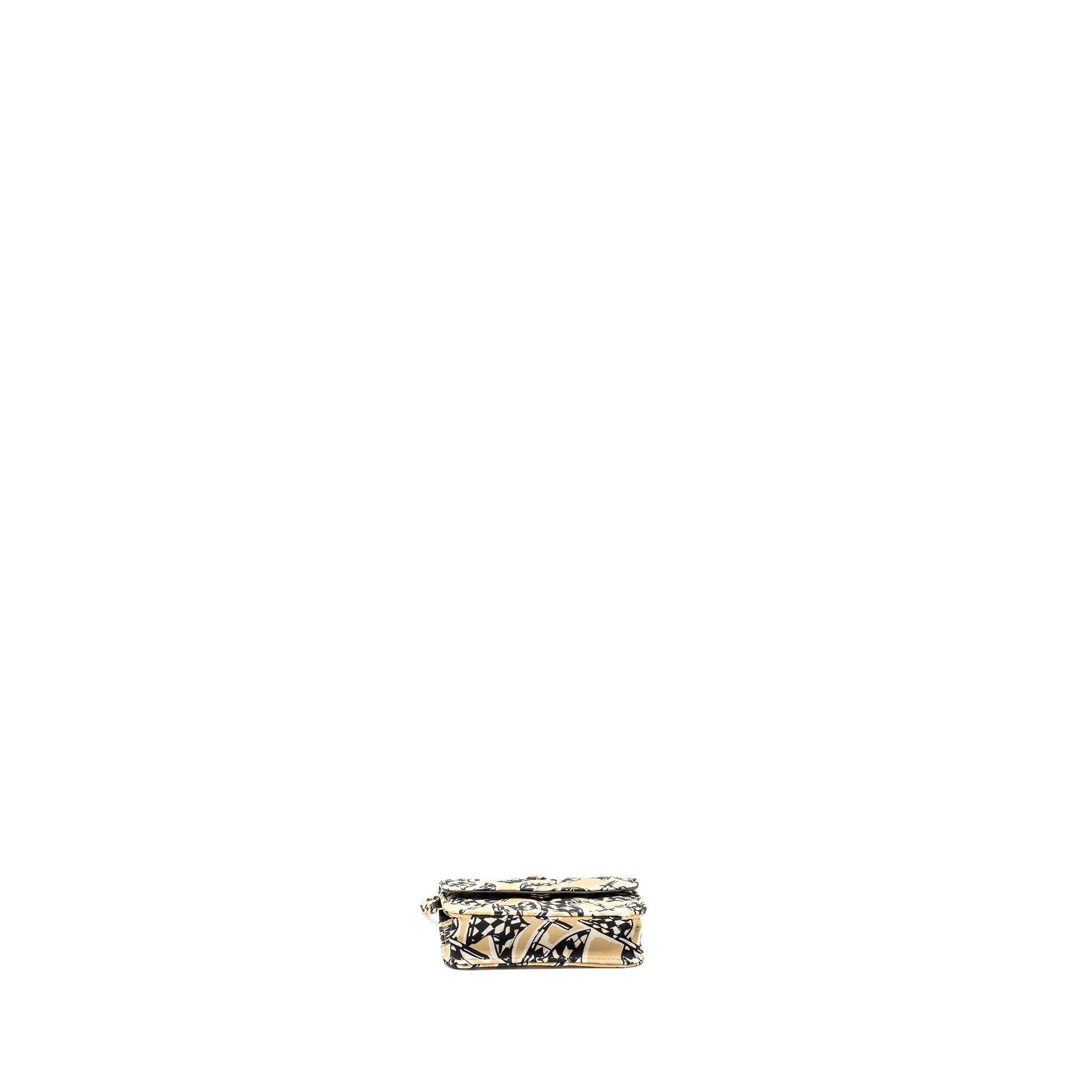 CHANEL MINI FLAP BAG FABRIC BEIGE / MULTICOLOUR LGHW (MICROCHIP)