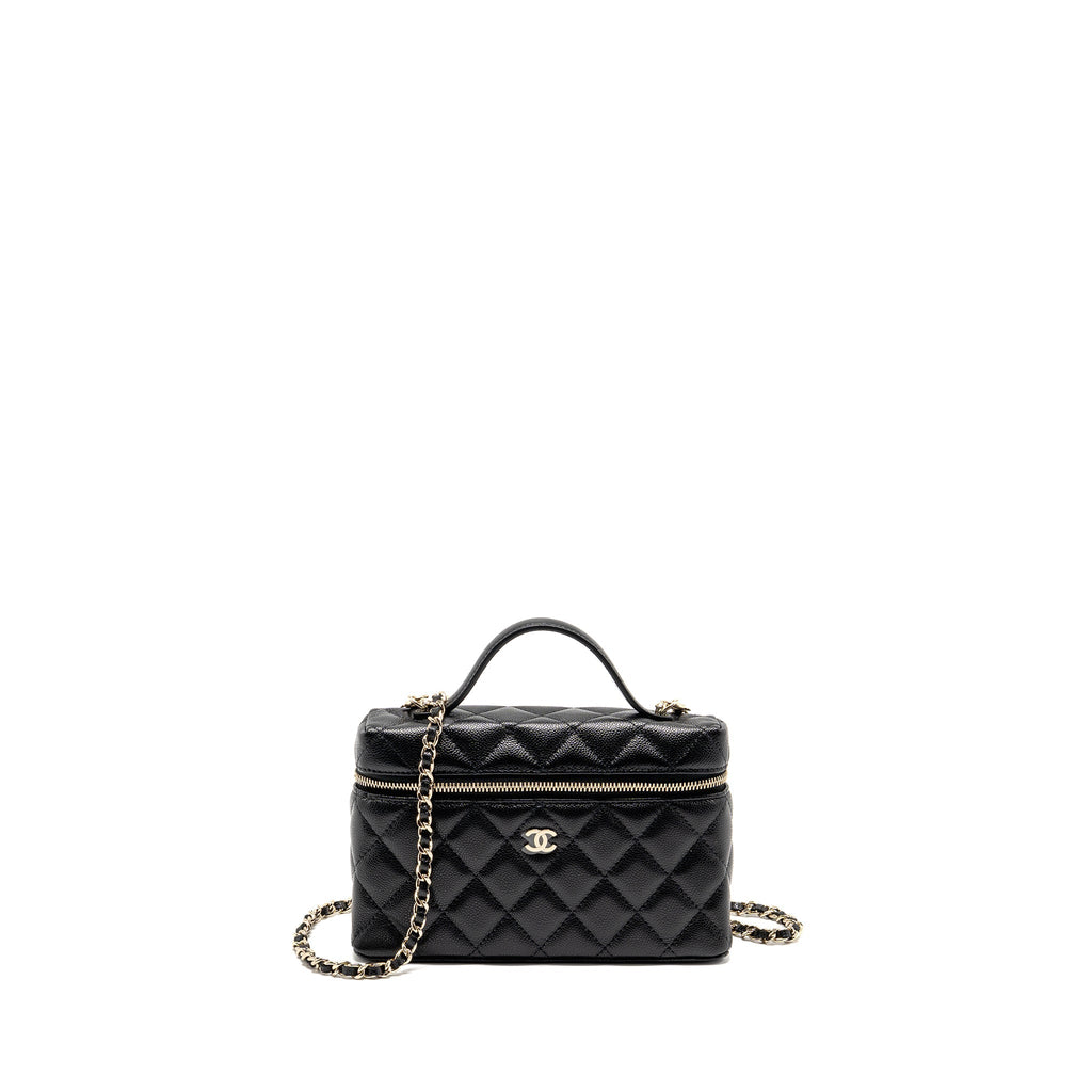 CHANEL 25P CC TOP HANDLE VANITY WITH CHAIN CAVIAR BLACK LGHW (MICROCHIP)