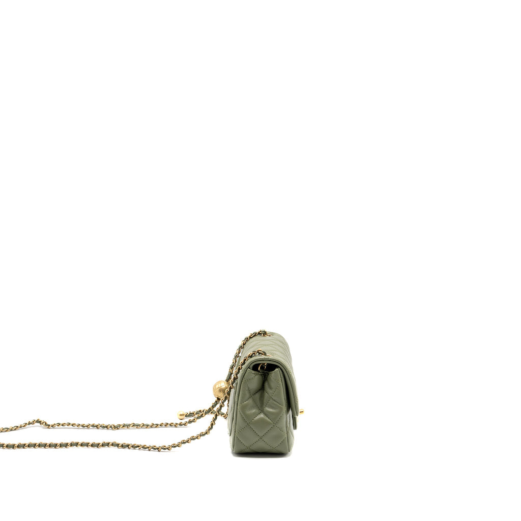 CHANEL PEARL CRUSH MINI SQUARE FLAP BAG LAMBSKIN GREEN GHW (MICROCHIP)