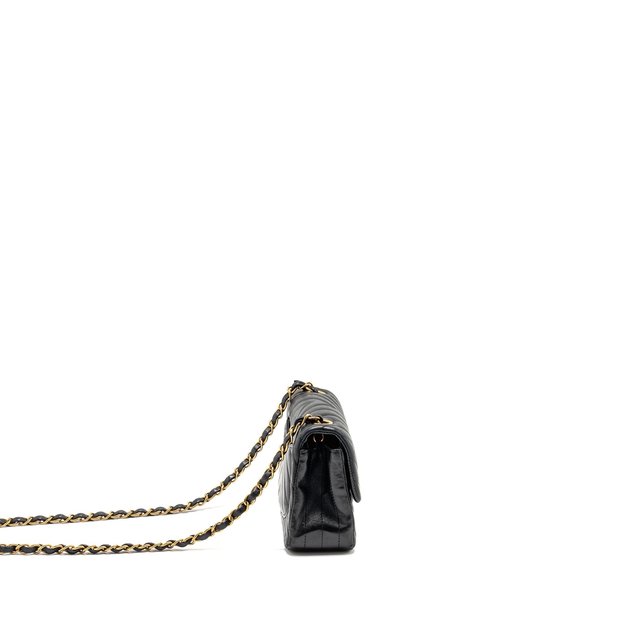 CHANEL MINI RECTANGULAR FLAP BAG CHEVRON LAMBSKIN BLACK GHW