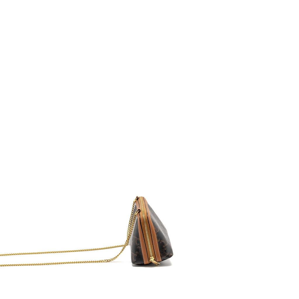CELINE CLUTCH WITH CHAIN IN TRIOMPHE CANVAS / LAMBSKIN TAN GHW