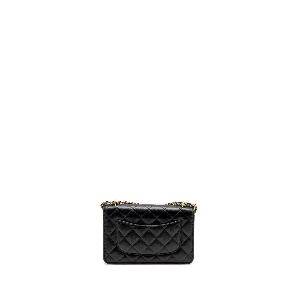 CHANEL FLAP WALLET WITH CHAIN CAVIAR BLACK GHW (MICROCHIP)
