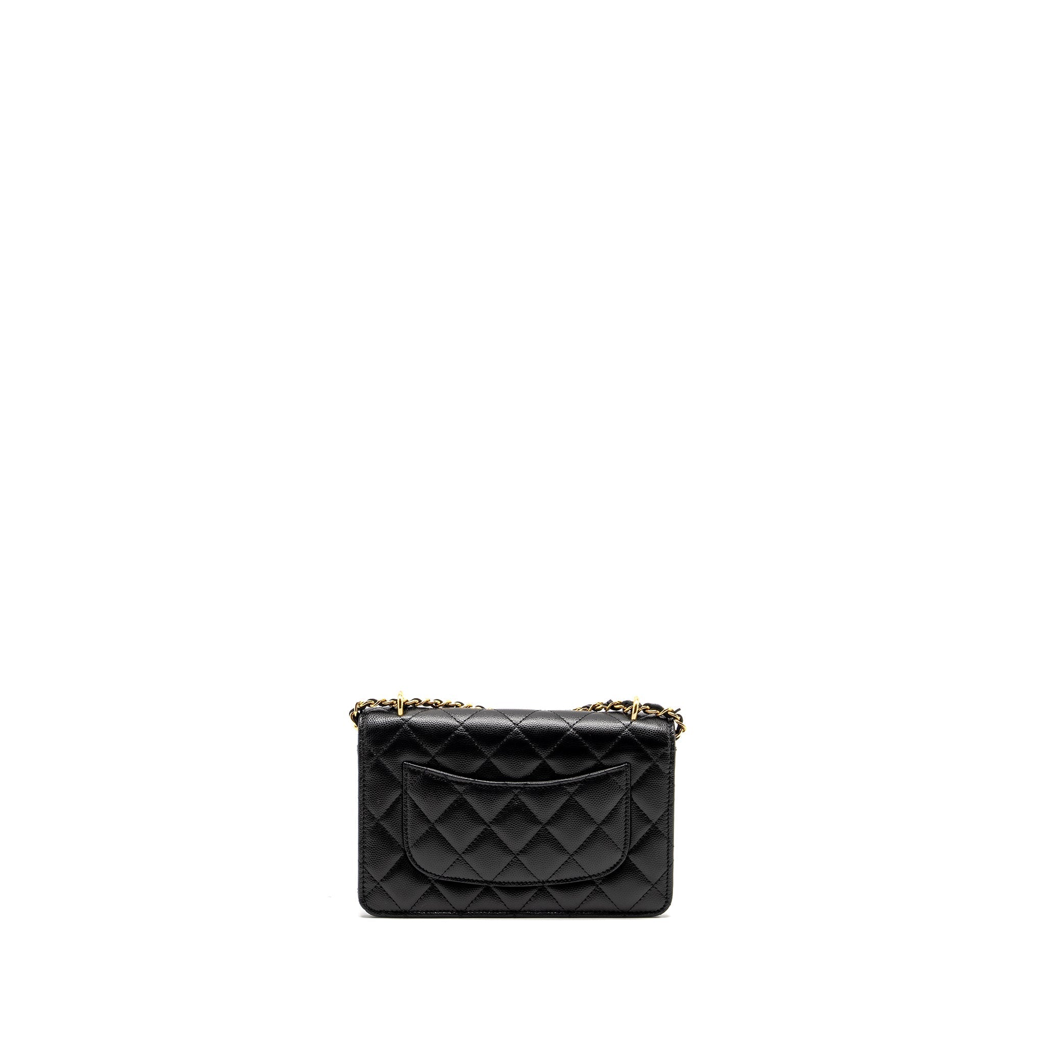 CHANEL FLAP WALLET WITH CHAIN CAVIAR BLACK GHW (MICROCHIP)