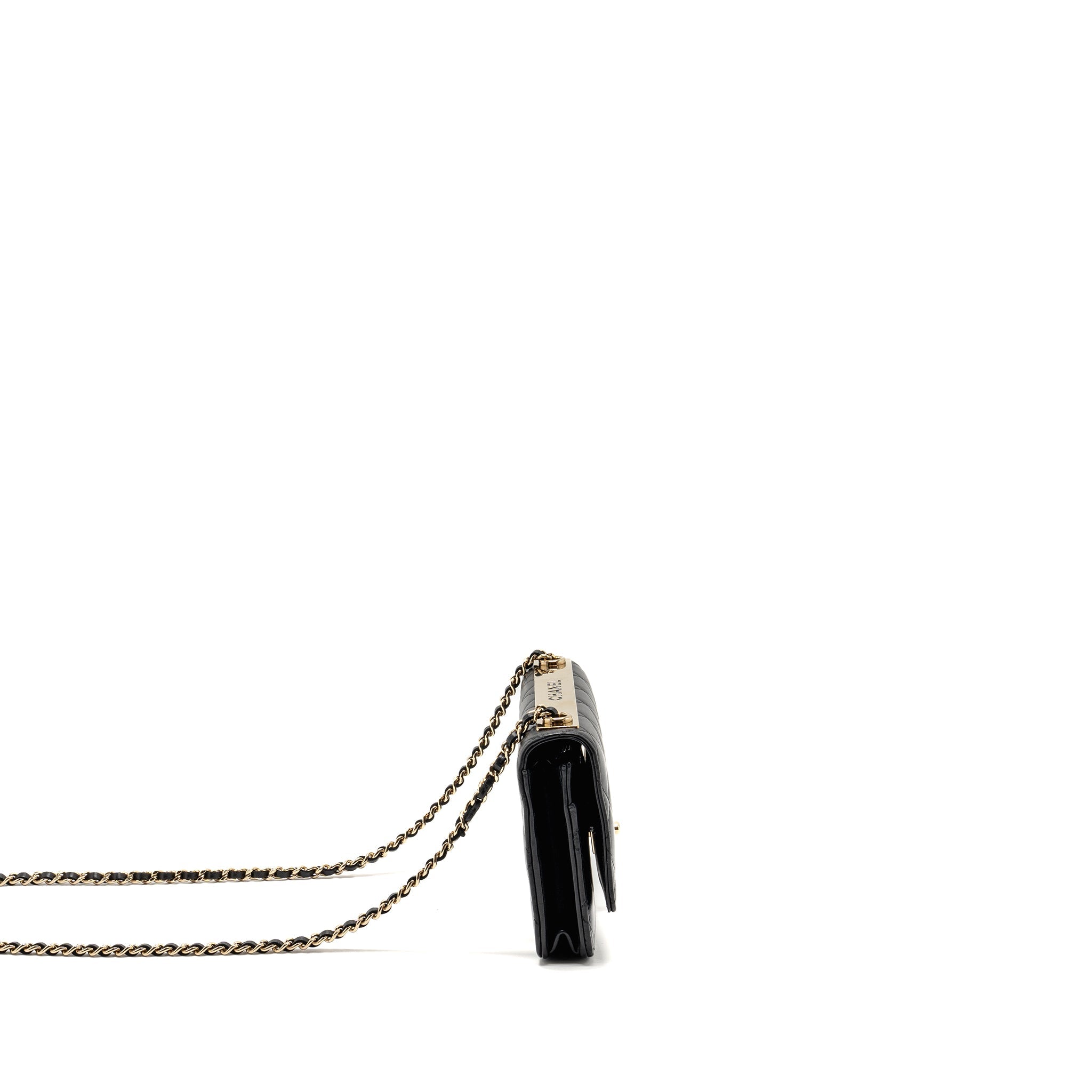 CHANEL TRENDY CC WALLET ON CHAIN LAMBSKIN BLACK LGHW (MICROCHIP)