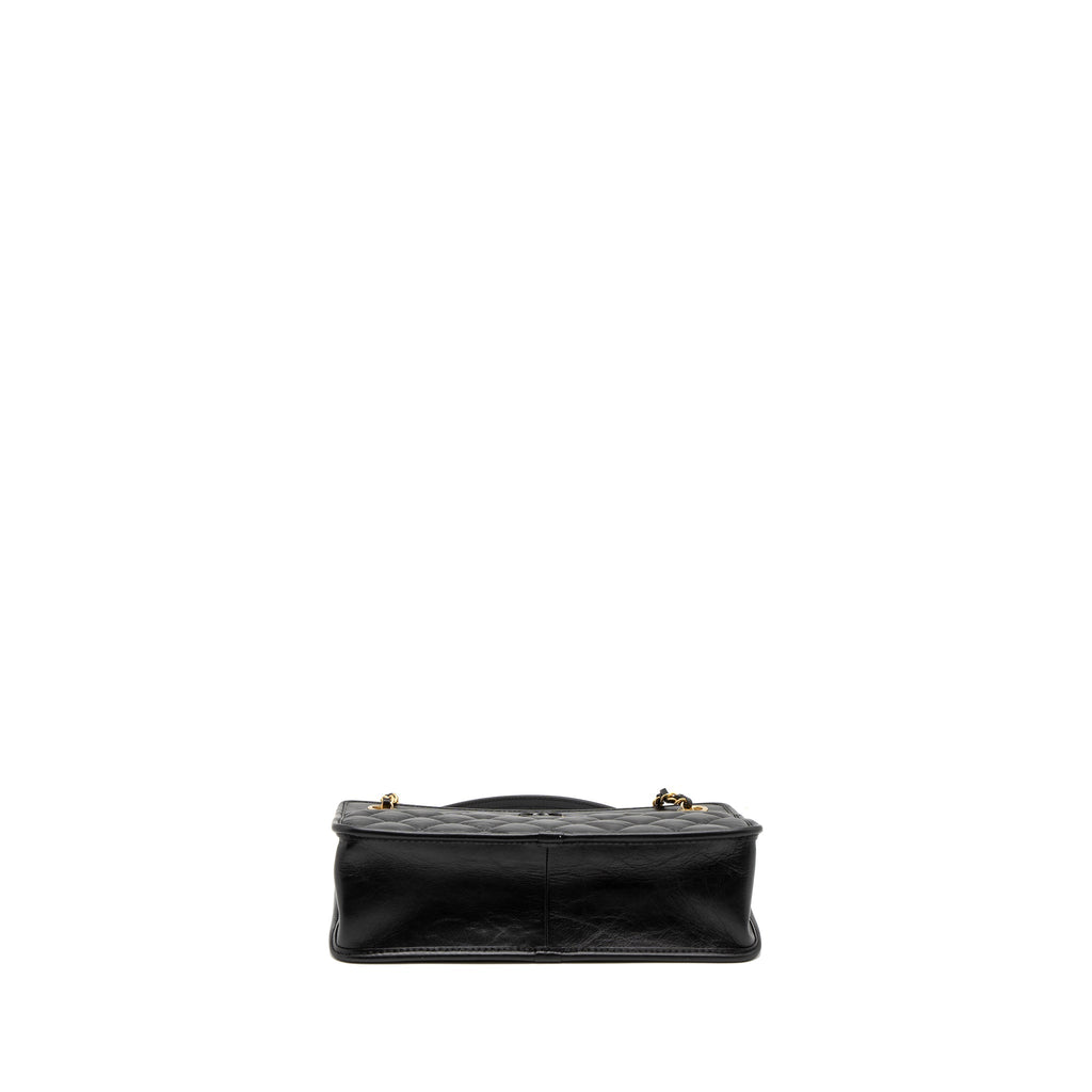 CHANEL 23S CLUTCH BAG WITH CHAIN CALFSKIN BLACK BRUSHED GHW (MICROCHIP)