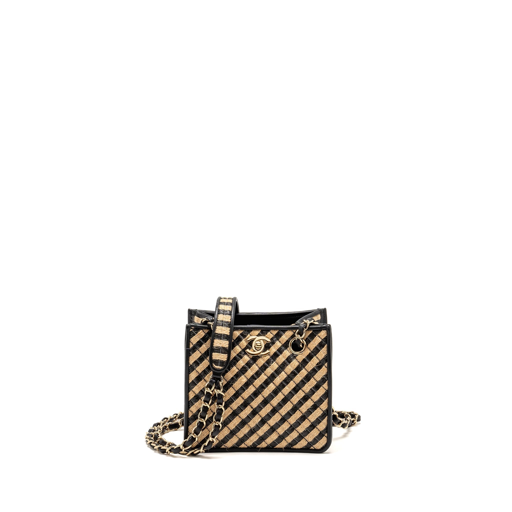 CHANEL URBAN JUNGLE BUCKET BAG RAFFIA/LEATHER BLACK/BEIGE LGHW