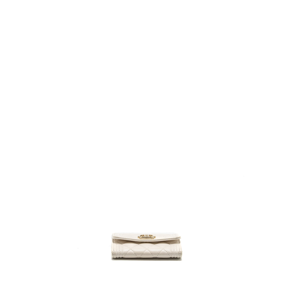 CHANEL BOY FLAP CARD HOLDER CAVIAR WHITE LGHW