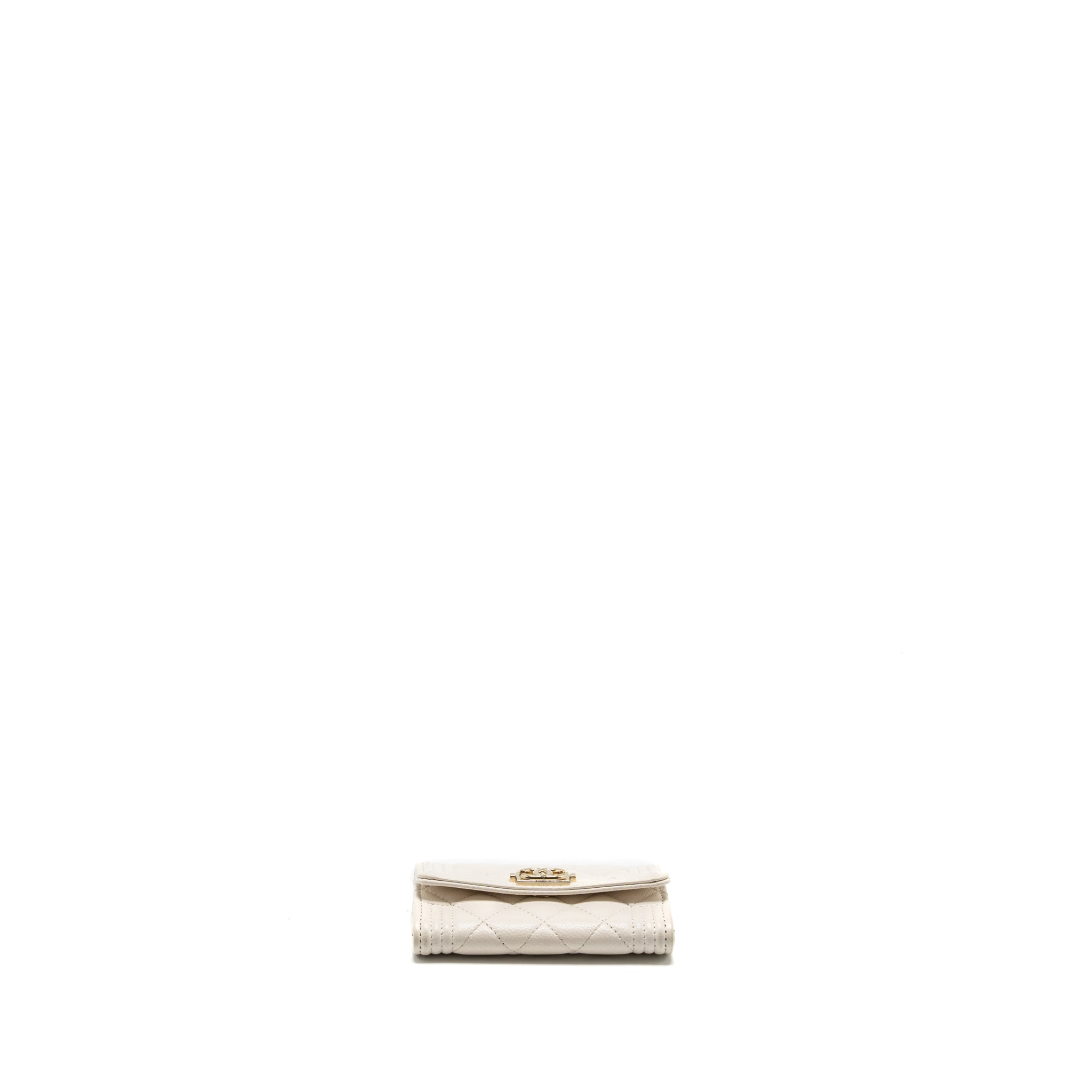 CHANEL BOY FLAP CARD HOLDER CAVIAR WHITE LGHW