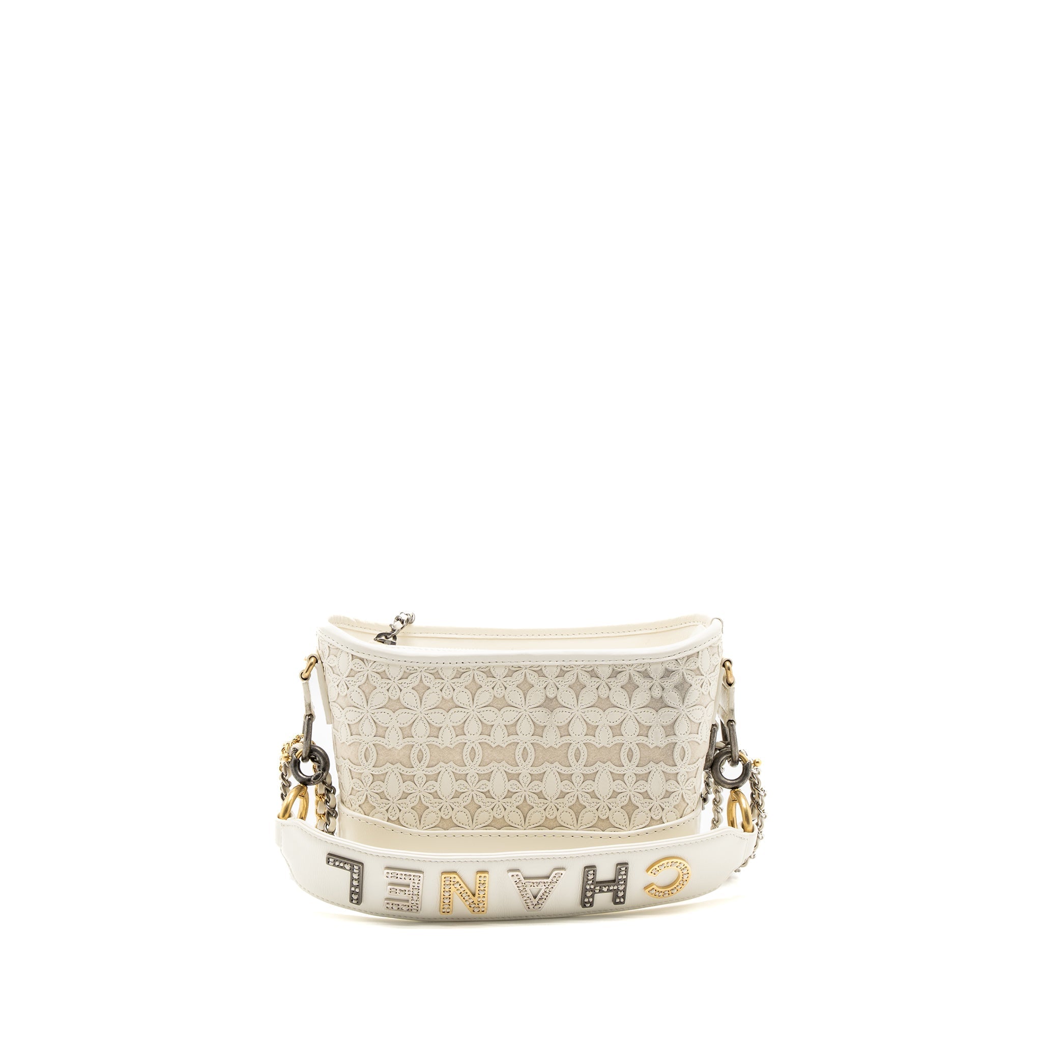 CHANEL SMALL GABRIELLE HOBO BAG LIMITED EDITION CALFSKIN WHITE MULTICOLOUR HARDWARE