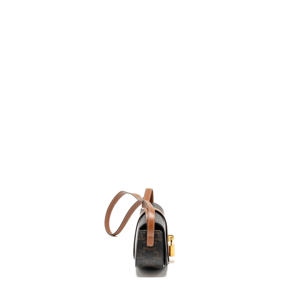 CELINE CLUTCH ON STRAP TABOU TRIOMPHE CANVAS/CALFSKIN TAN GHW