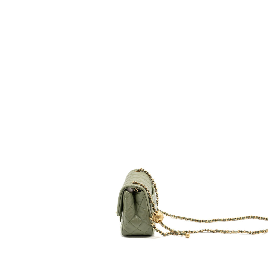 CHANEL PEARL CRUSH MINI SQUARE FLAP BAG LAMBSKIN GREEN GHW (MICROCHIP)