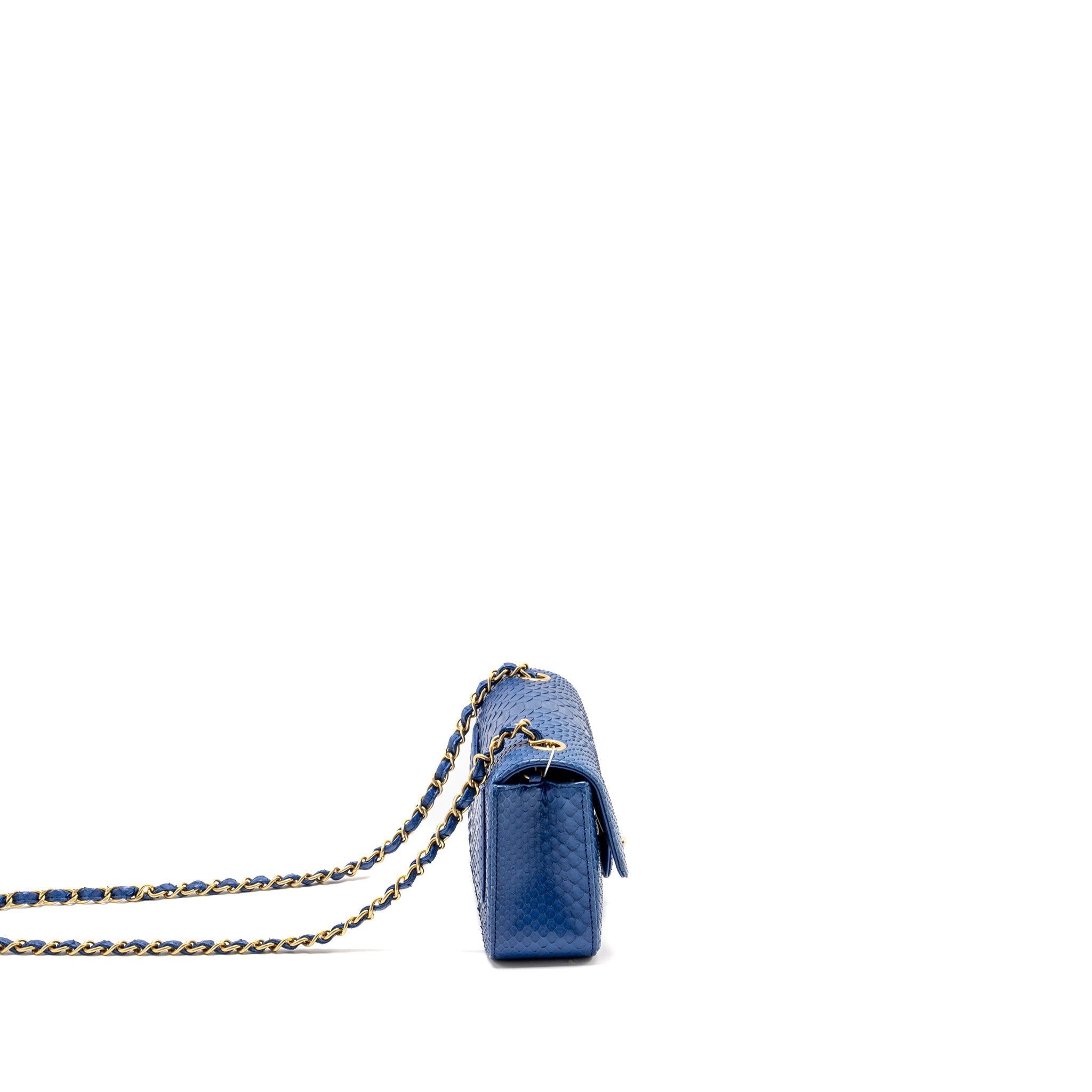 CHANEL MINI RECTANGULAR FLAP BAG PYTHON BLUE GHW