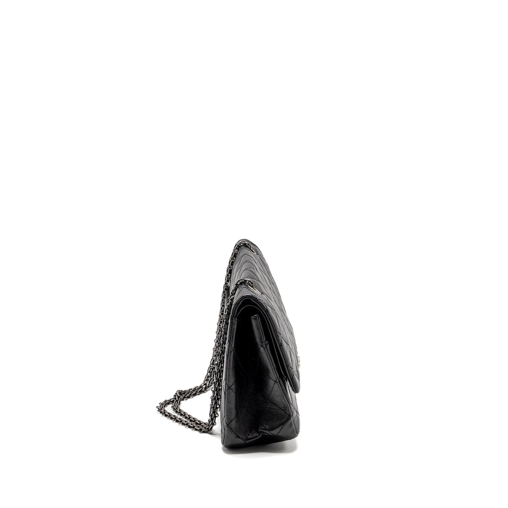 CHANEL 2.55 227 REISSUE FLAP BAG AGED CALFSKIN BLACK RUTHENIUM HARDWARE