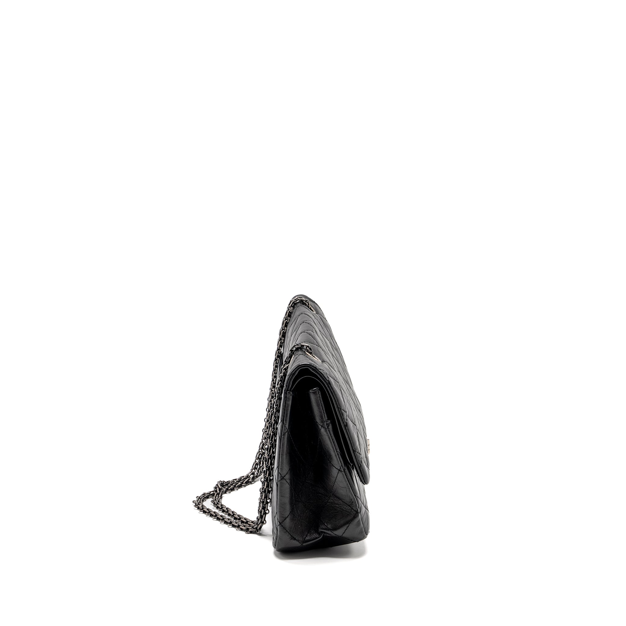 CHANEL 2.55 227 REISSUE FLAP BAG AGED CALFSKIN BLACK RUTHENIUM HARDWARE