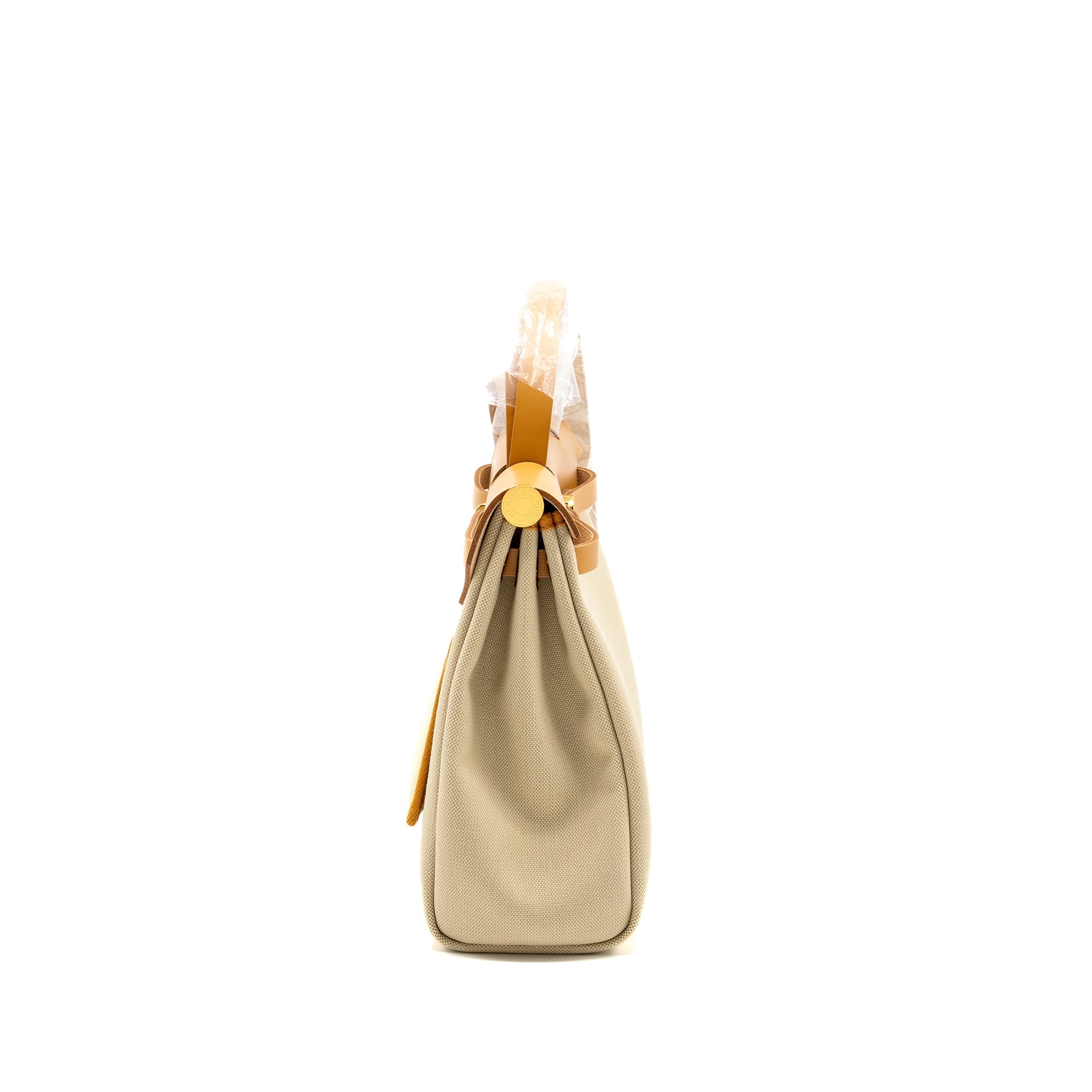 HERMES HERBAG 31 ZIP BAG CANVAS / HUNTER BETON / NATURAL SABLE GHW