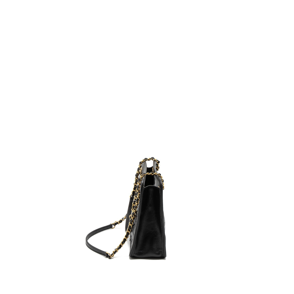 CHANEL 23S CLUTCH BAG WITH CHAIN CALFSKIN BLACK BRUSHED GHW (MICROCHIP)