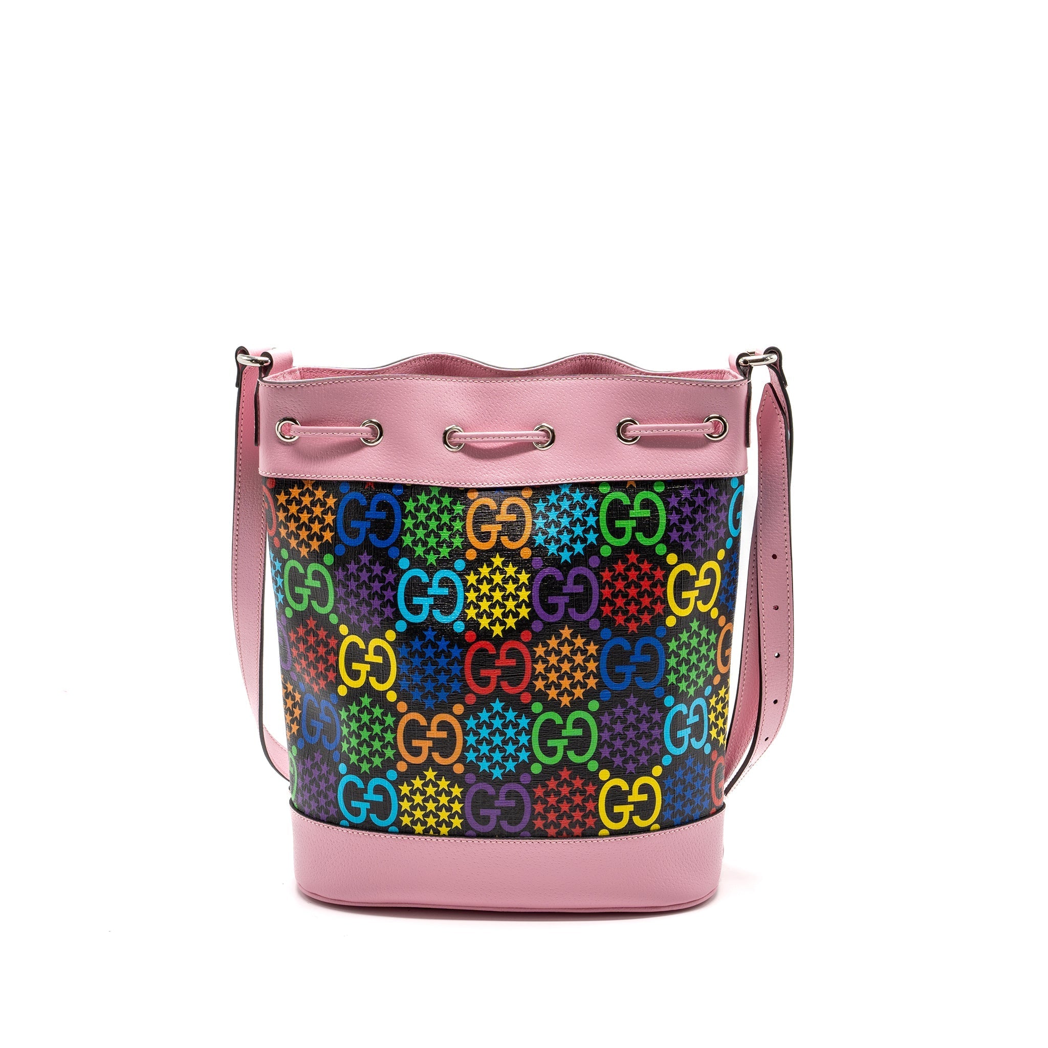 GUCCI LARGE DRAWSTRING BUCKET BAG MULTICOLOUR BLACK / PINK SHW
