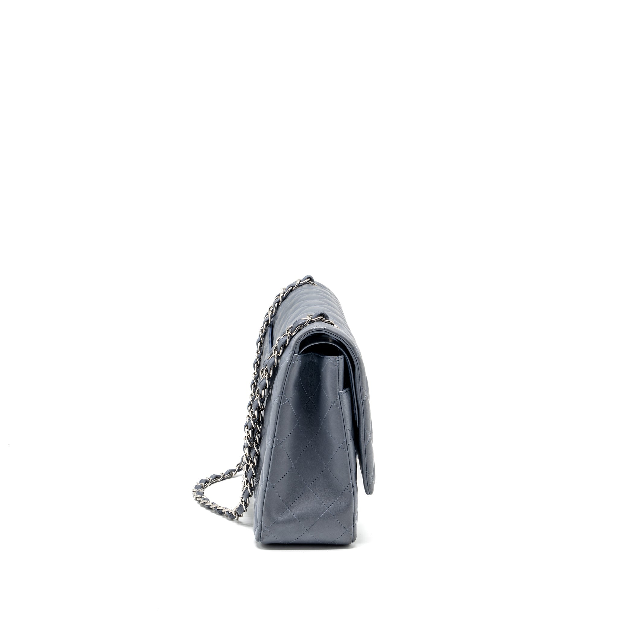 CHANEL MAXI CLASSIC DOUBLE FLAP BAG LAMBSKIN LAVENDER BLUE SHW