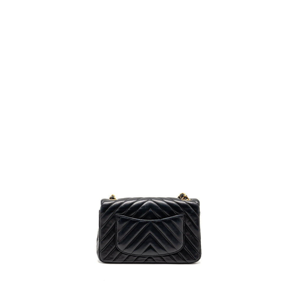 CHANEL MINI RECTANGULAR FLAP BAG CHEVRON LAMBSKIN BLACK GHW