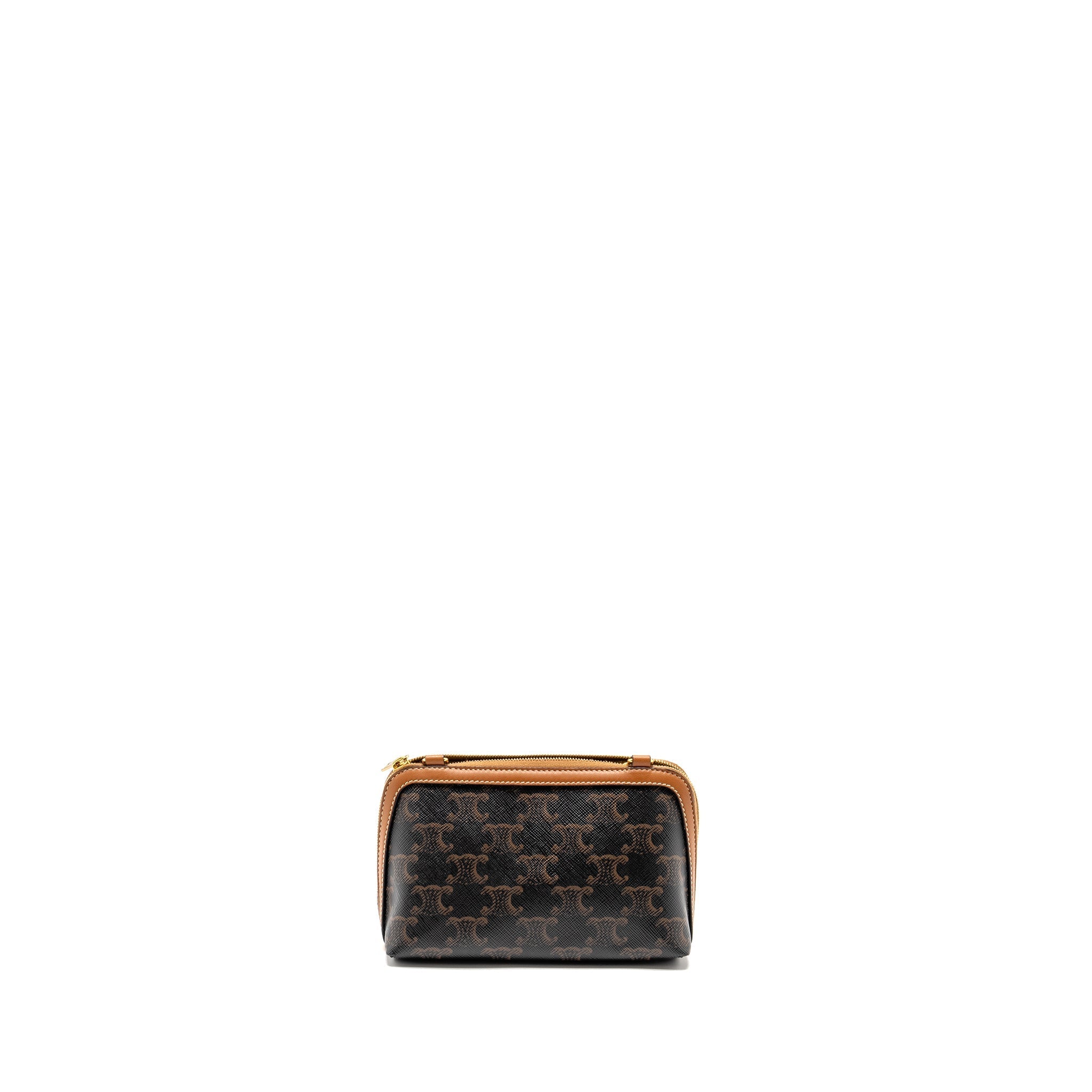 CELINE CLUTCH WITH CHAIN IN TRIOMPHE CANVAS / LAMBSKIN TAN GHW
