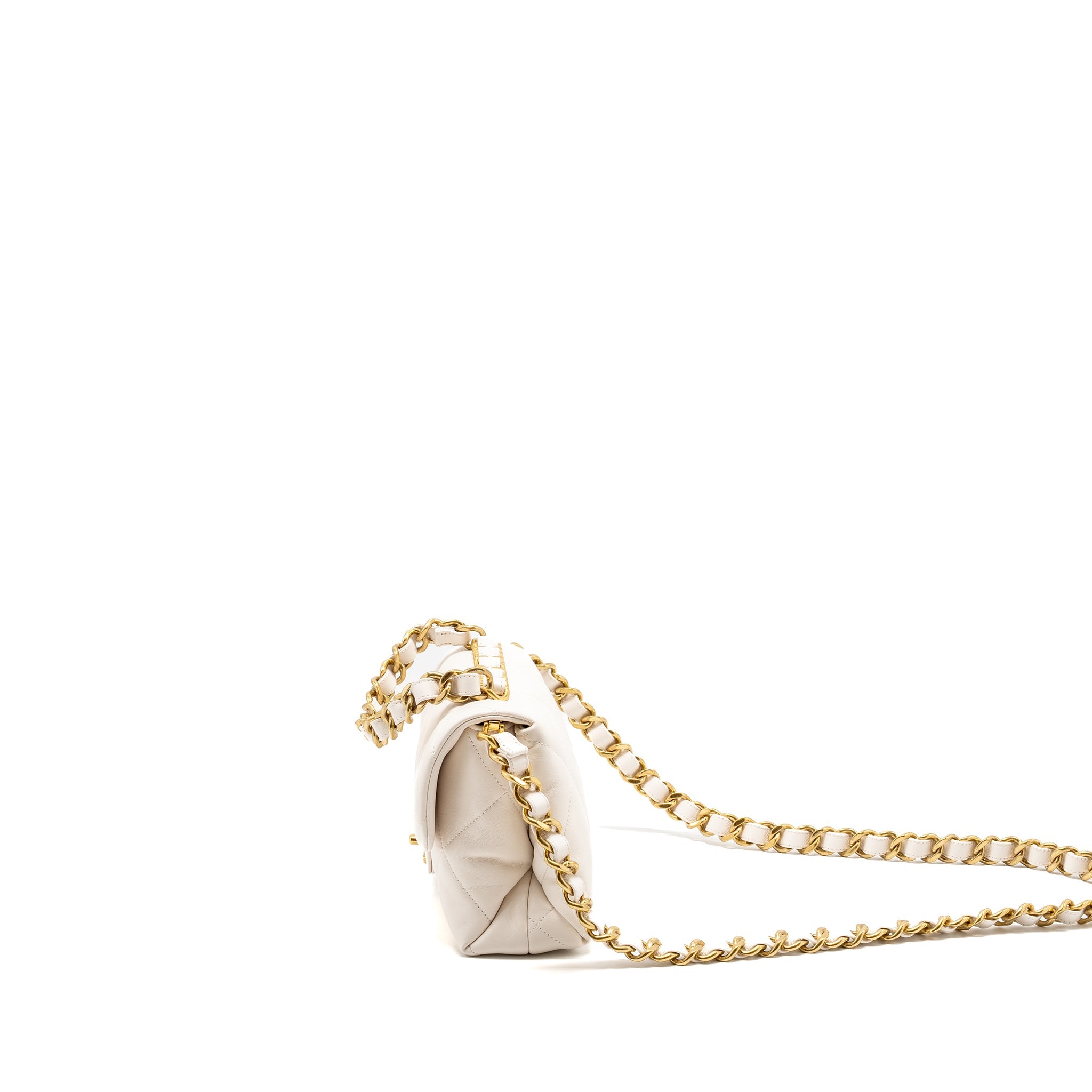 CHANEL 22B CHAIN CUSHION FLAP BAG LAMBSKIN WHITE GHW (MICROCHIP)