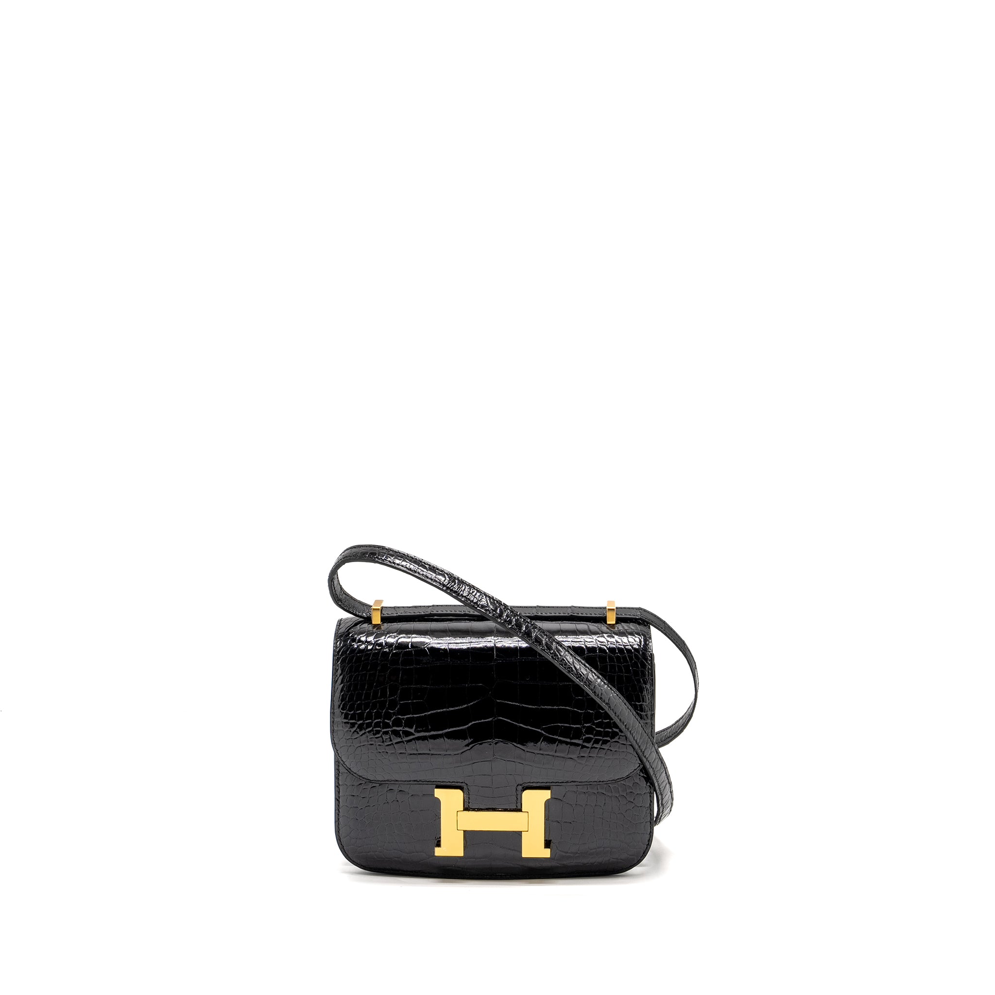 HERMES MINI CONSTANCE SHINY ALLIGATOR MISSISSIPPIENS BLACK GHW