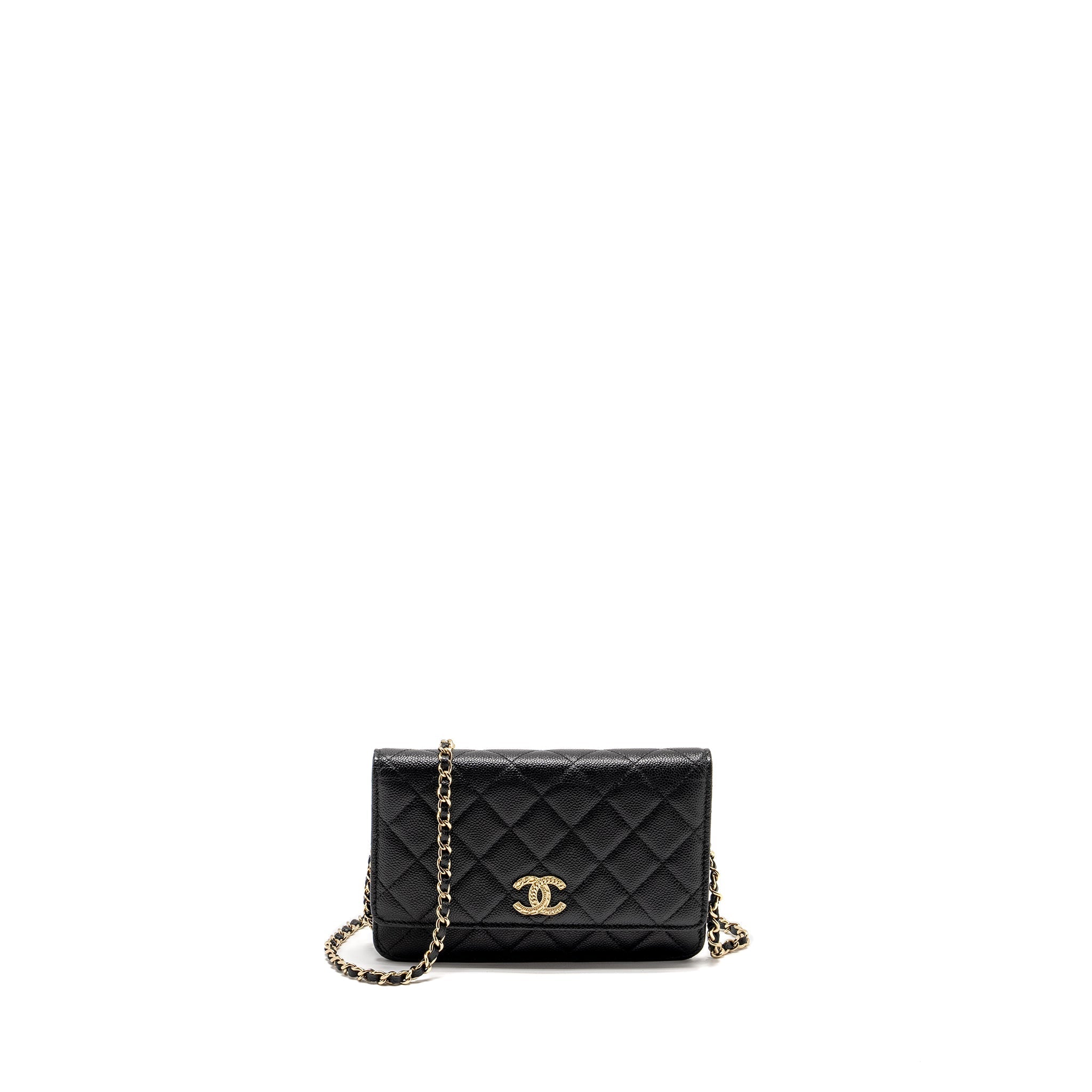 CHANEL DETAILED CC LOGO WALLET ON CHAIN CAVIAR BLACK GHW (MICROCHIP)