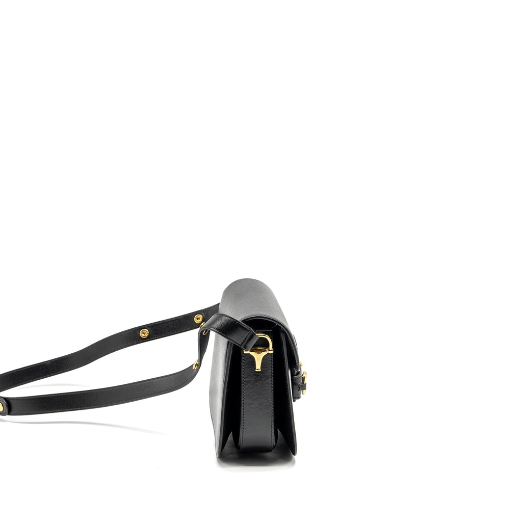 GUCCI HORSEBIT 1955 SHOULDER BAG CALFSKIN BLACK GHW