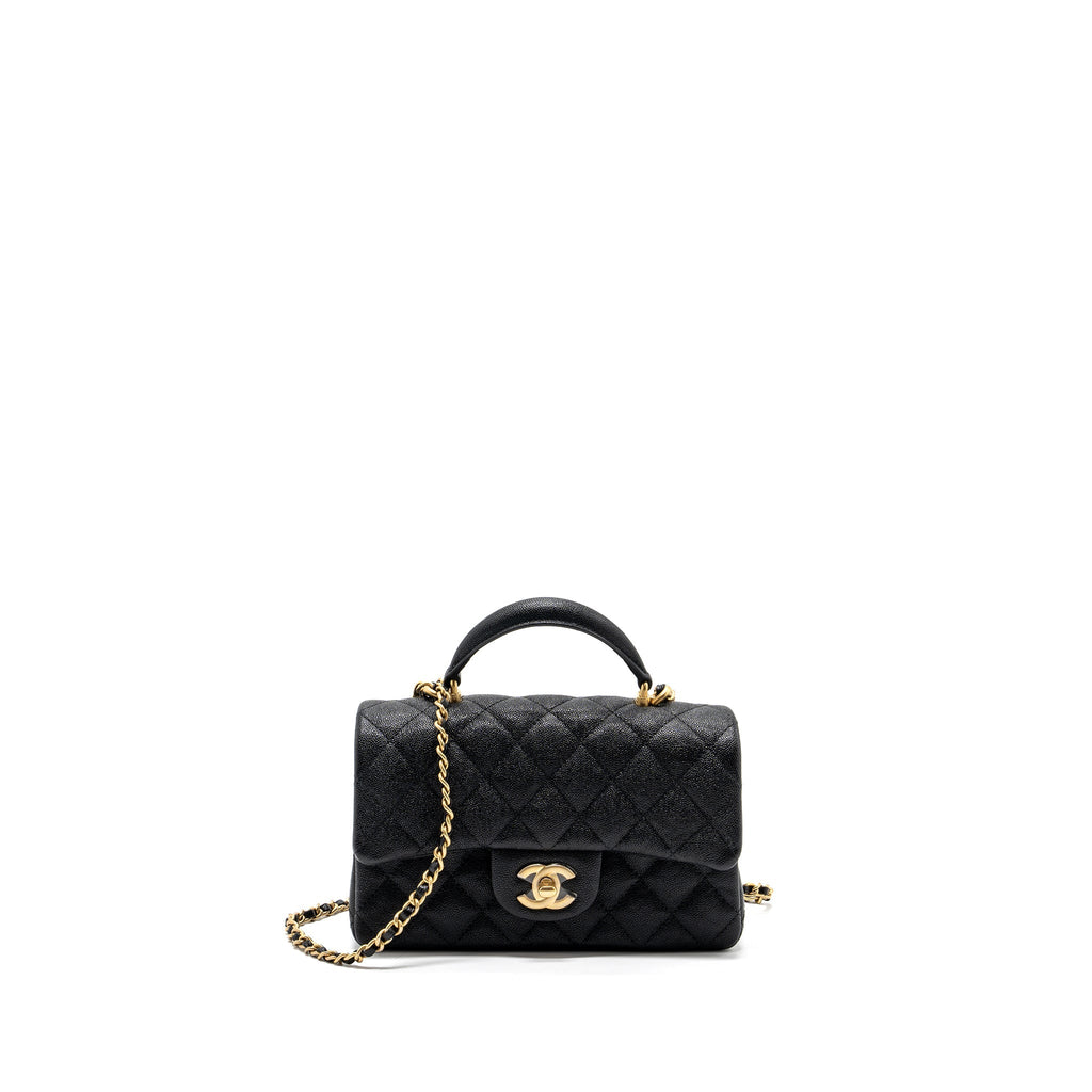CHANEL TOP HANDLE MINI RECTANGULAR FLAP BAG CAVIAR BLACK GHW