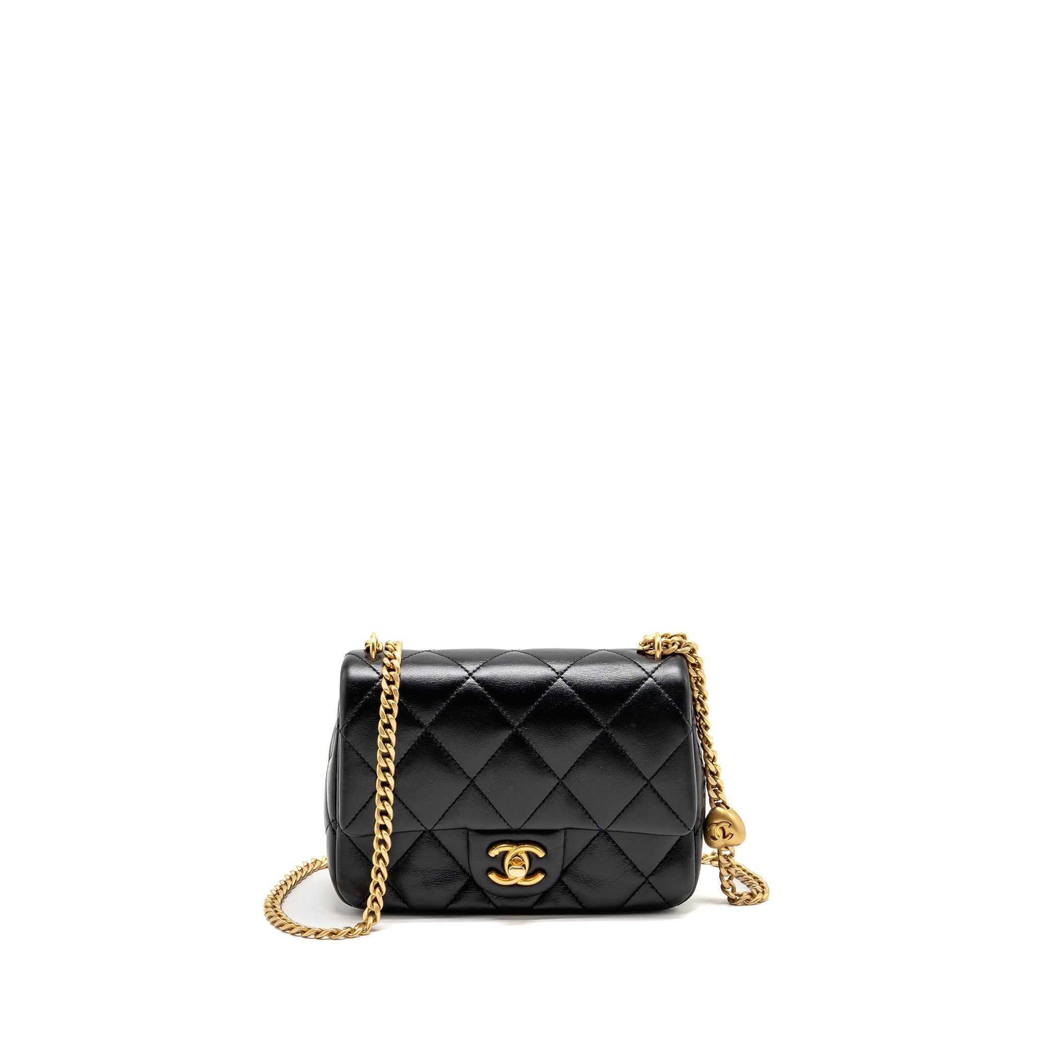 CHANEL COCO LOVE FLAP BAG ADJUSTABLE CHAIN LAMBSKIN BLACK GHW (MICROCHIP)