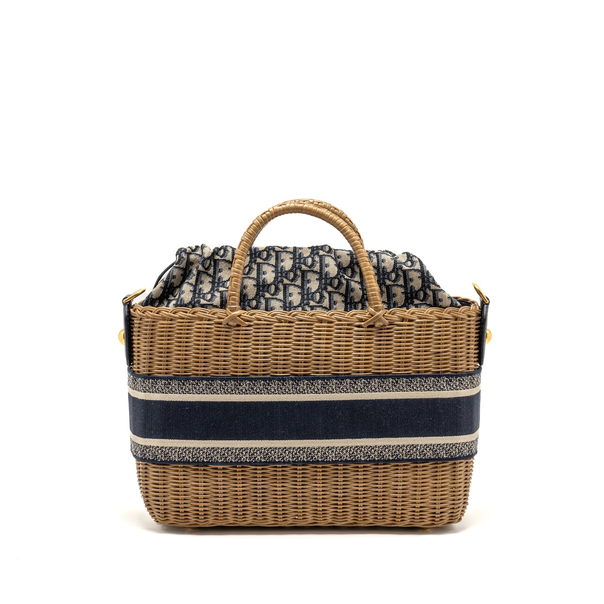 DIOR WICKER BASKET SHOULDER BAG BLUE DIOR OBLIQUE JACQUARD GHW