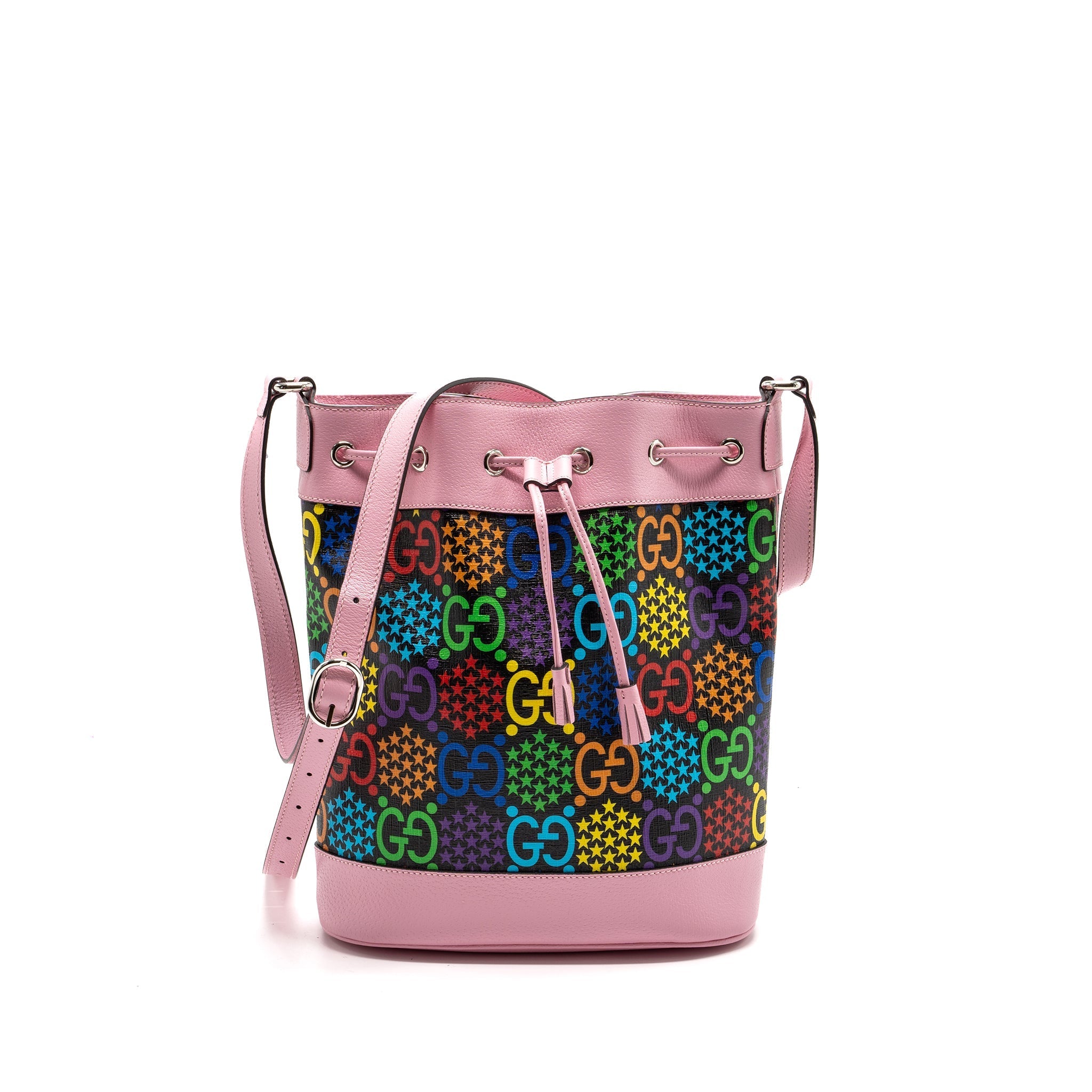 GUCCI LARGE DRAWSTRING BUCKET BAG MULTICOLOUR BLACK / PINK SHW
