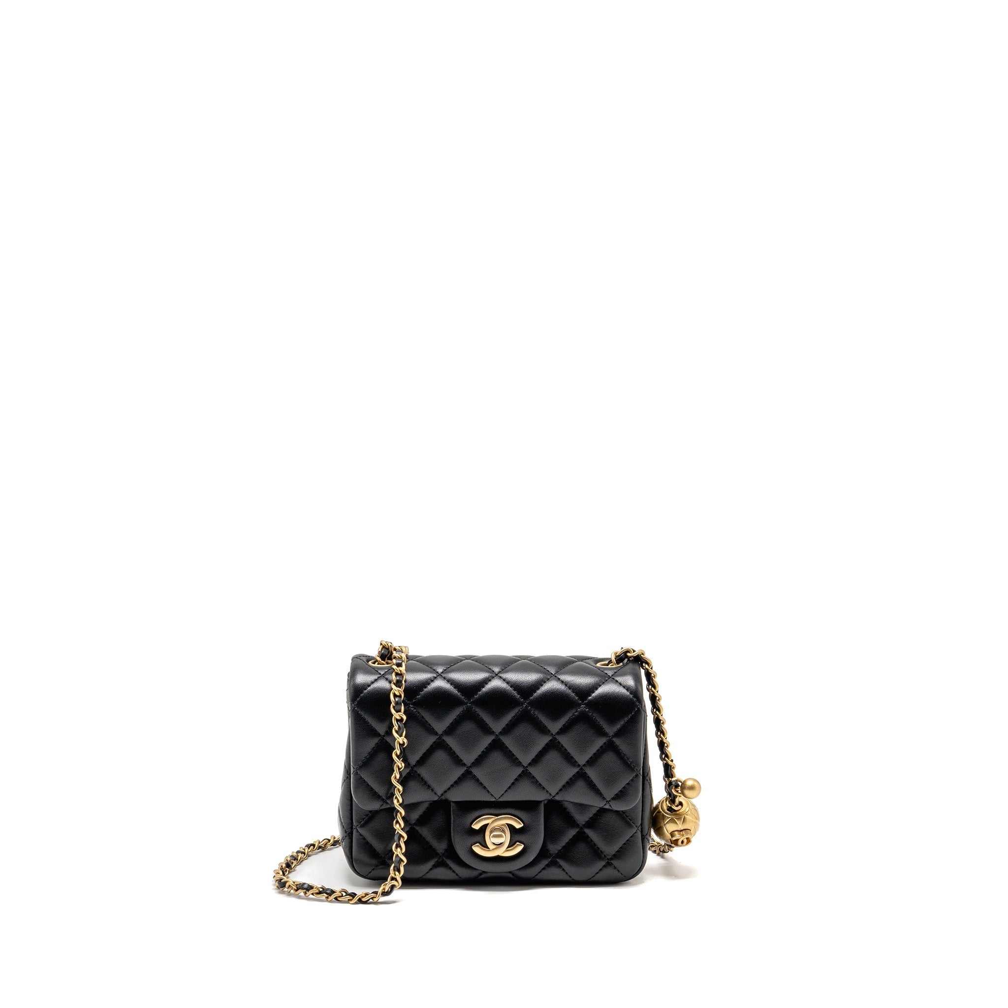 CHANEL PEARL CRUSH MINI SQUARE LAMBSKIN BLACK GHW