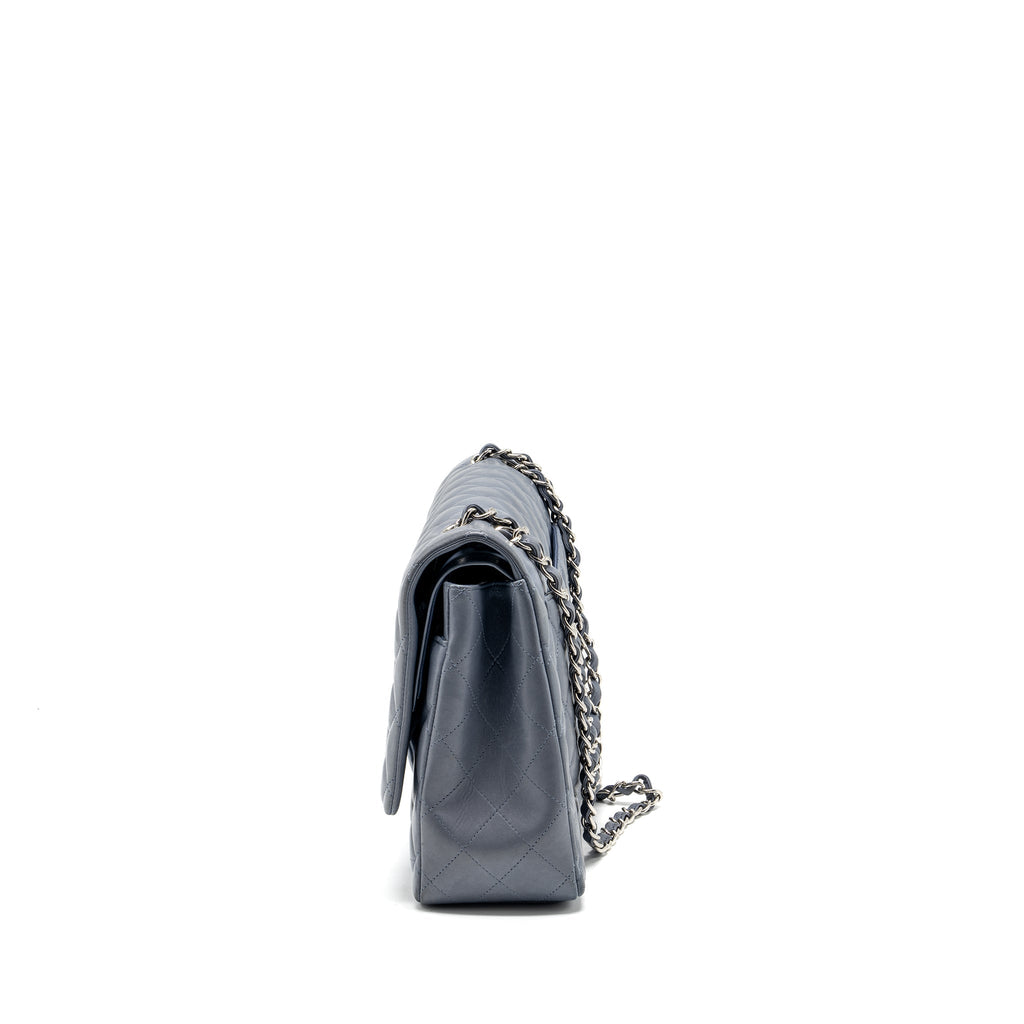 CHANEL MAXI CLASSIC DOUBLE FLAP BAG LAMBSKIN LAVENDER BLUE SHW