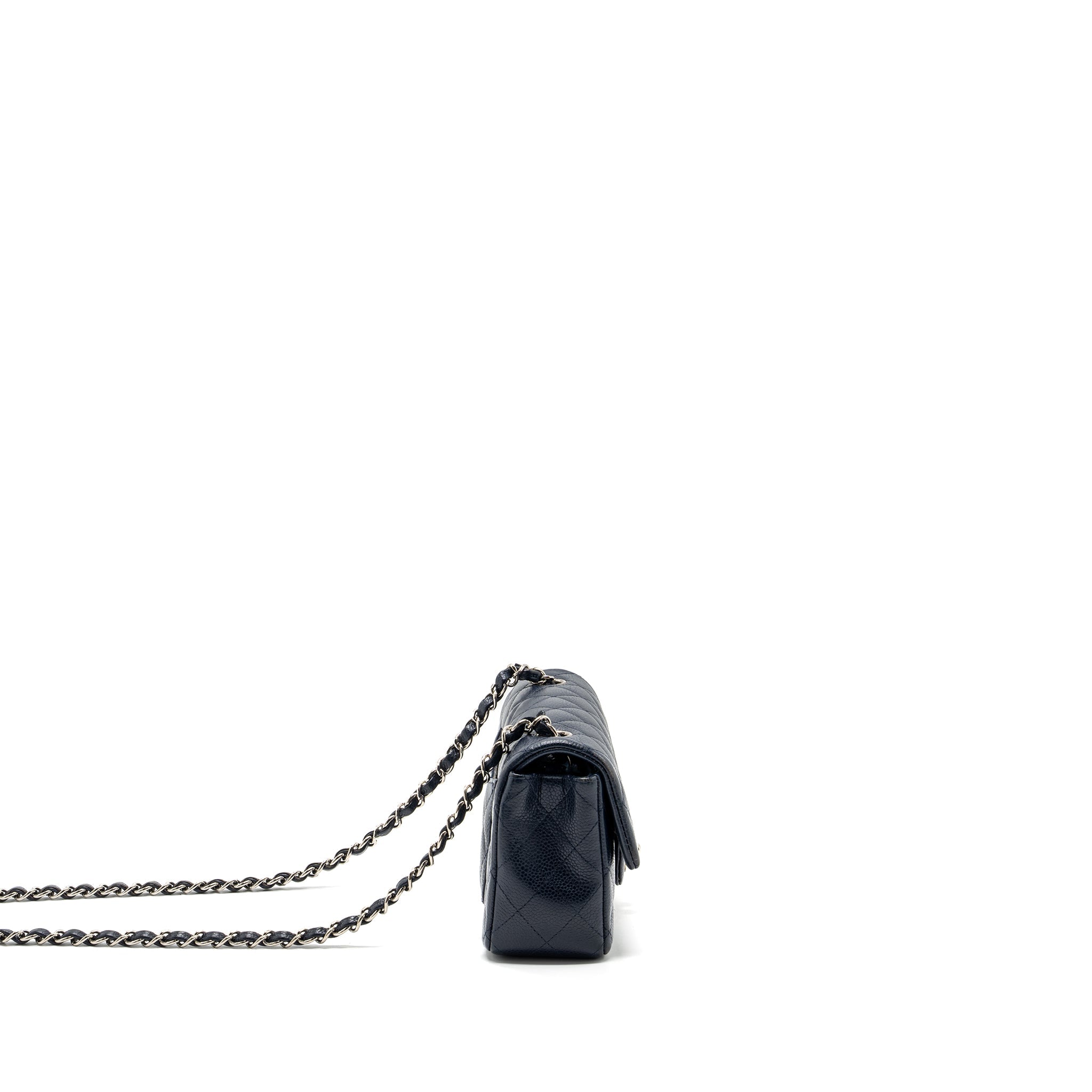 CHANEL CLASSIC MINI RECTANGULAR FLAP BAG CAVIAR NAVY SHW