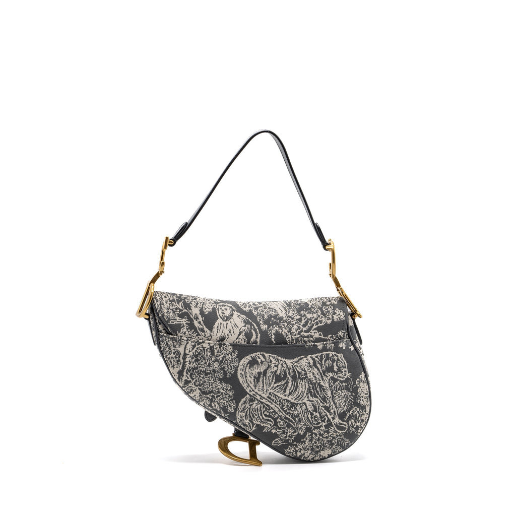DIOR SADDLE BAG TOILE DE JOUY CANVAS / LEATHER GREY GHW