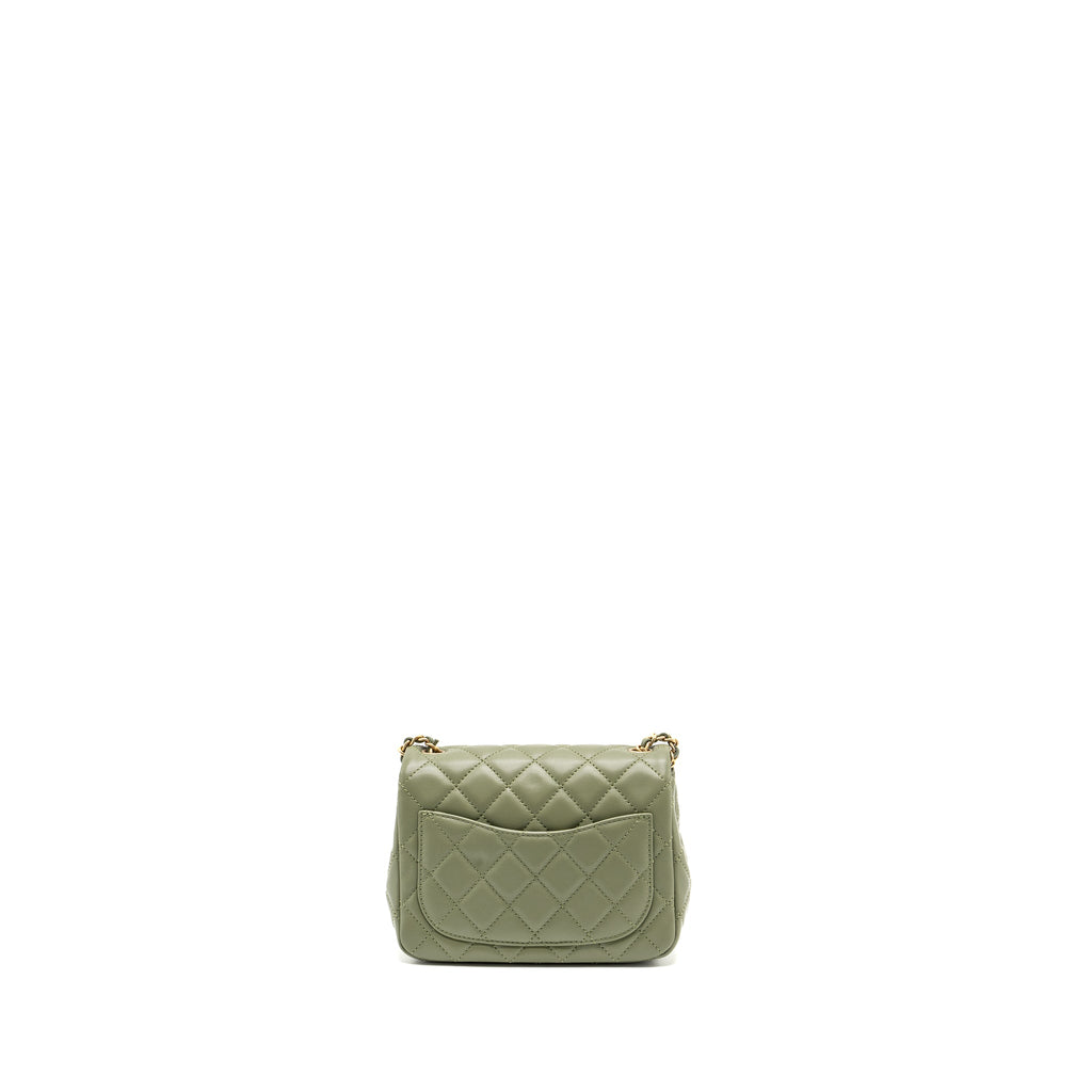 CHANEL PEARL CRUSH MINI SQUARE FLAP BAG LAMBSKIN GREEN GHW (MICROCHIP)