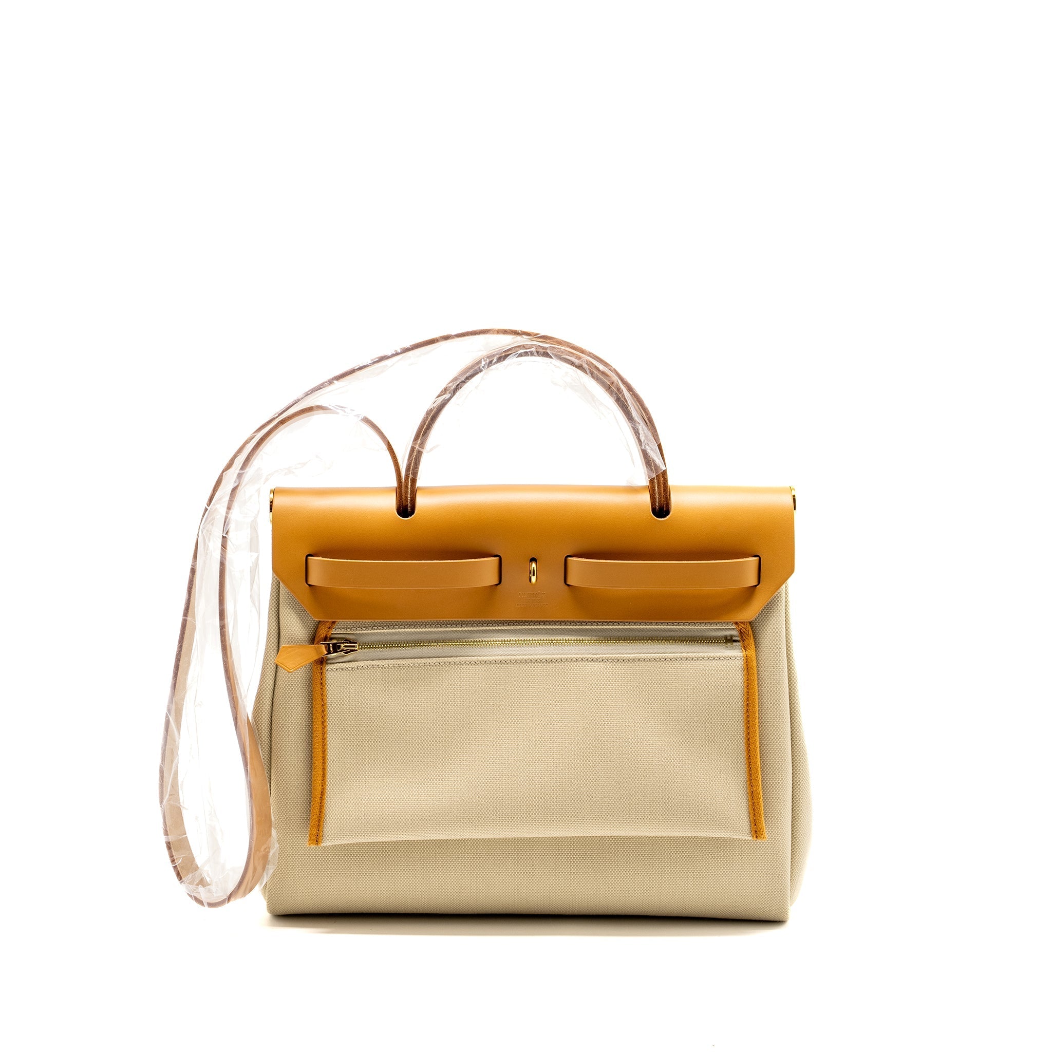 HERMES HERBAG 31 ZIP BAG CANVAS / HUNTER BETON / NATURAL SABLE GHW