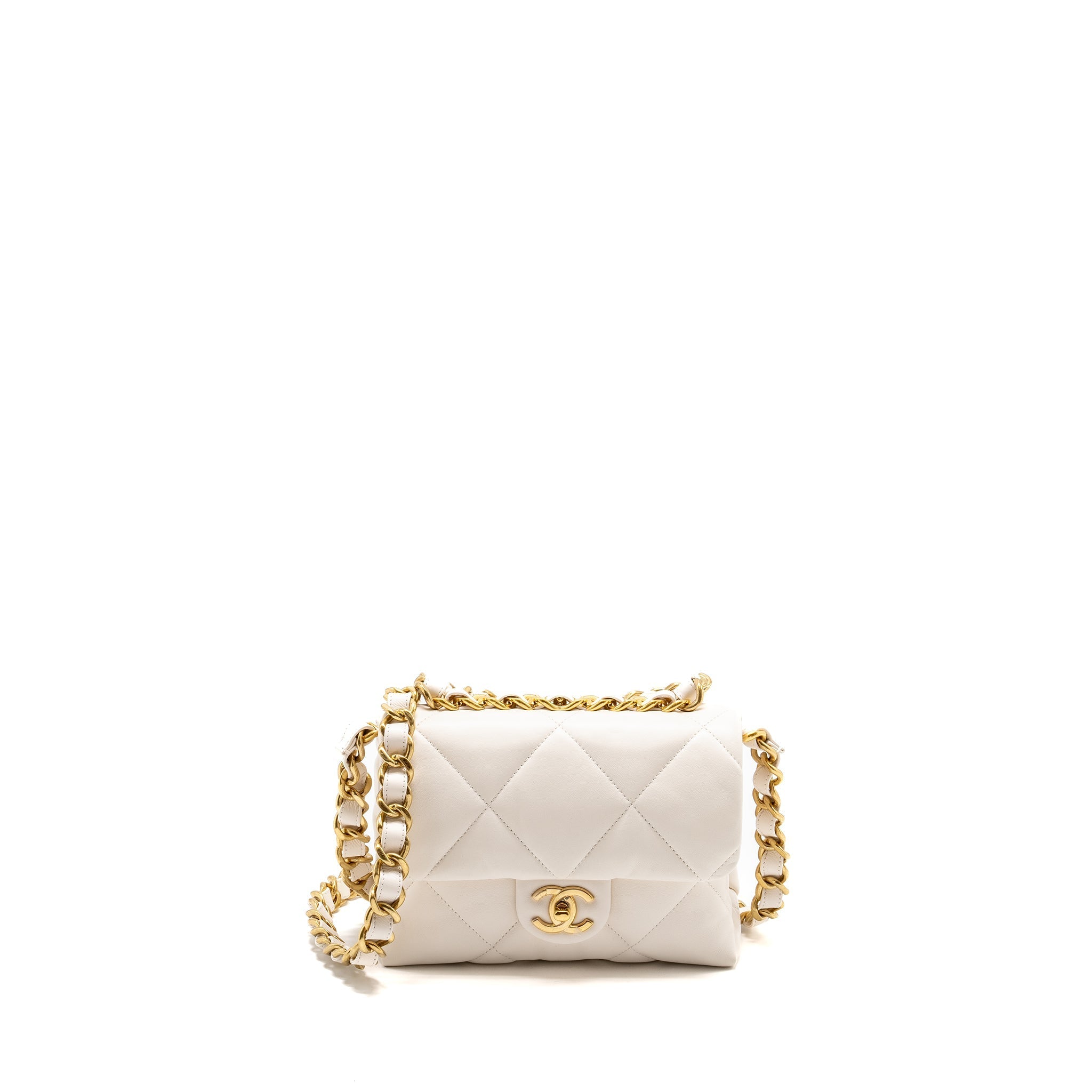 CHANEL 22B CHAIN CUSHION FLAP BAG LAMBSKIN WHITE GHW (MICROCHIP)