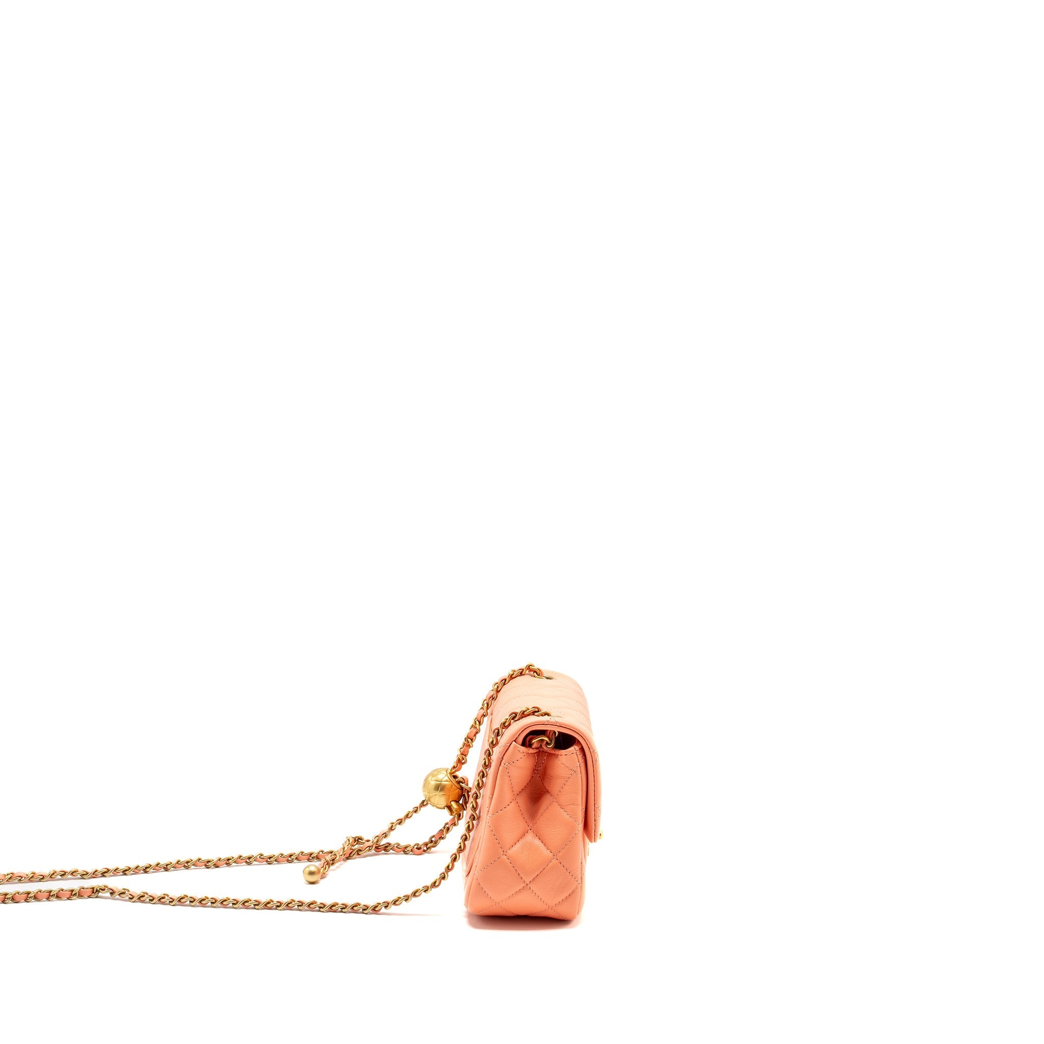 CHANEL PEARL CRUSH MINI SQUARE LAMBSKIN CORAL GHW (MICROCHIP)