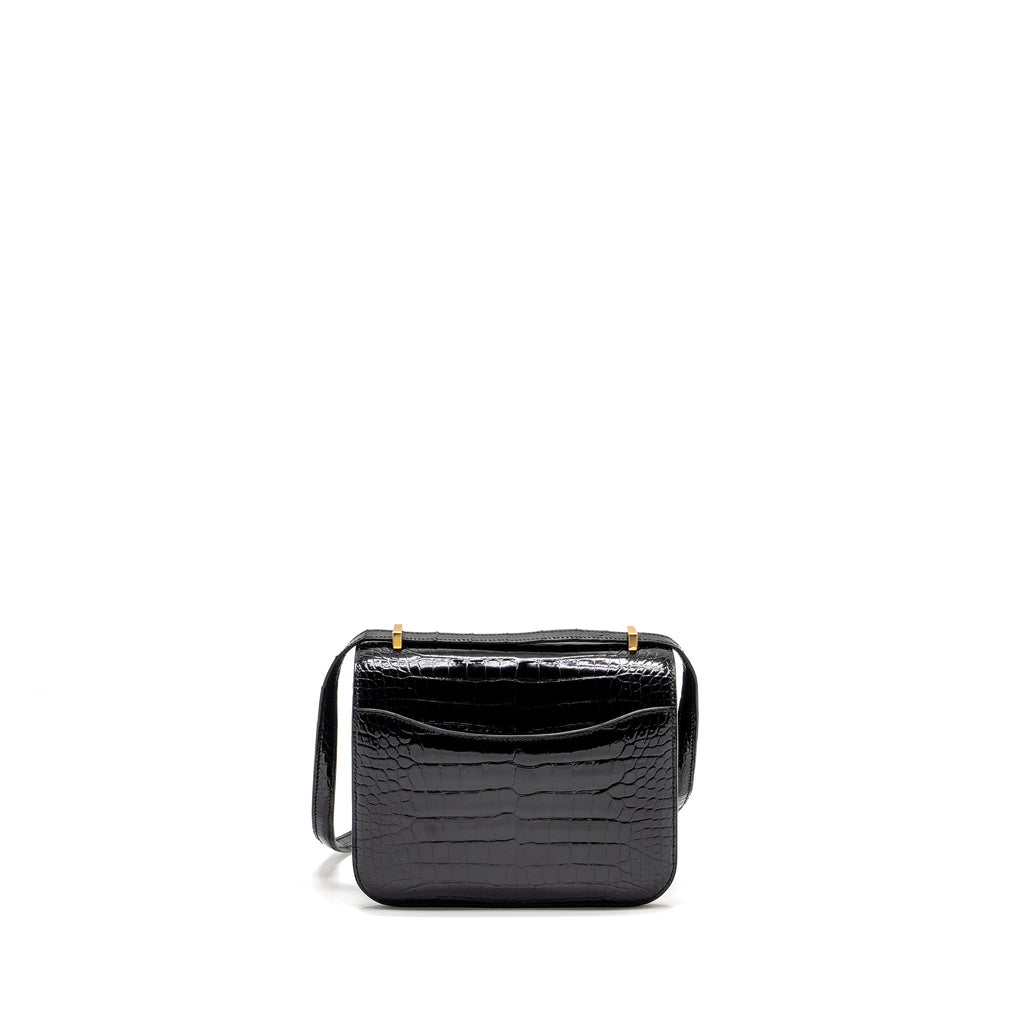 HERMES MINI CONSTANCE SHINY ALLIGATOR MISSISSIPPIENS BLACK GHW