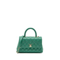 CHANEL SMALL COCO HANDLE CAVIAR GREEN LGHW (MICROCHIP)