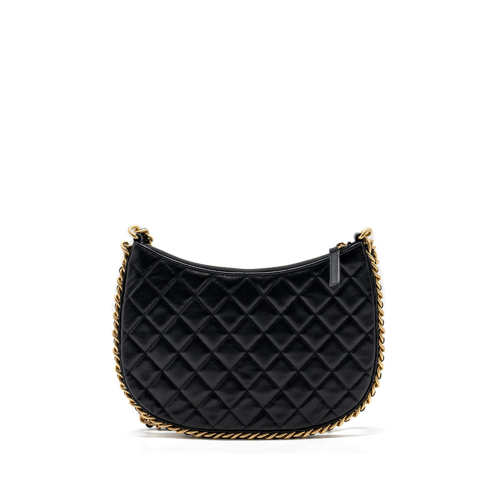 CHANEL MOON HOBO SHOULDER / CROSSBODY BAG GOATSKIN BLACK BRUSHED GHW (MICROCHIP)