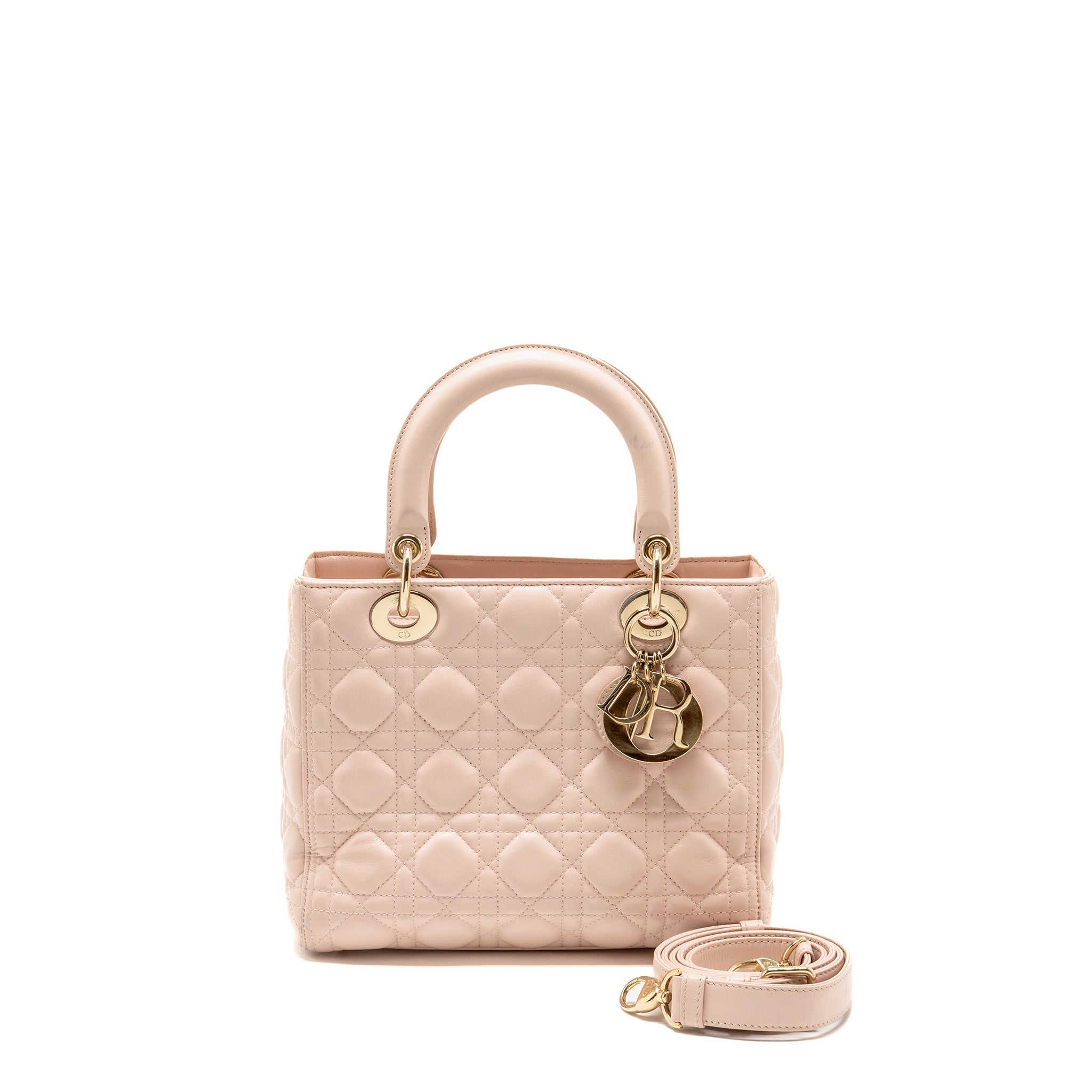 DIOR MEDIUM LADY DIOR LAMBSKIN LIGHT PINK LGHW