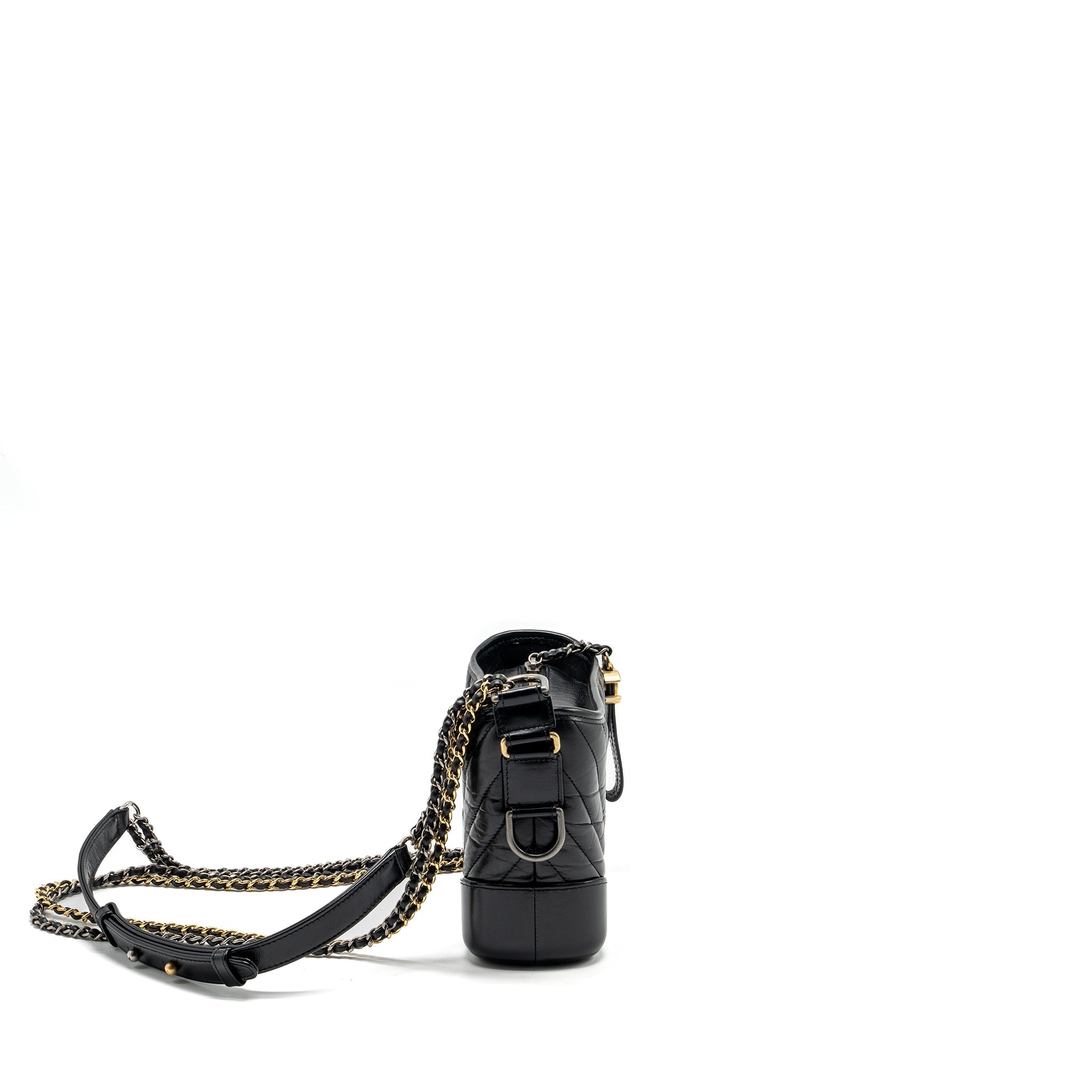 CHANEL SMALL GABRIELLE HOBO BAG CHEVRON AGED CALFSKIN BLACK MULTICOLOUR HARDWARE