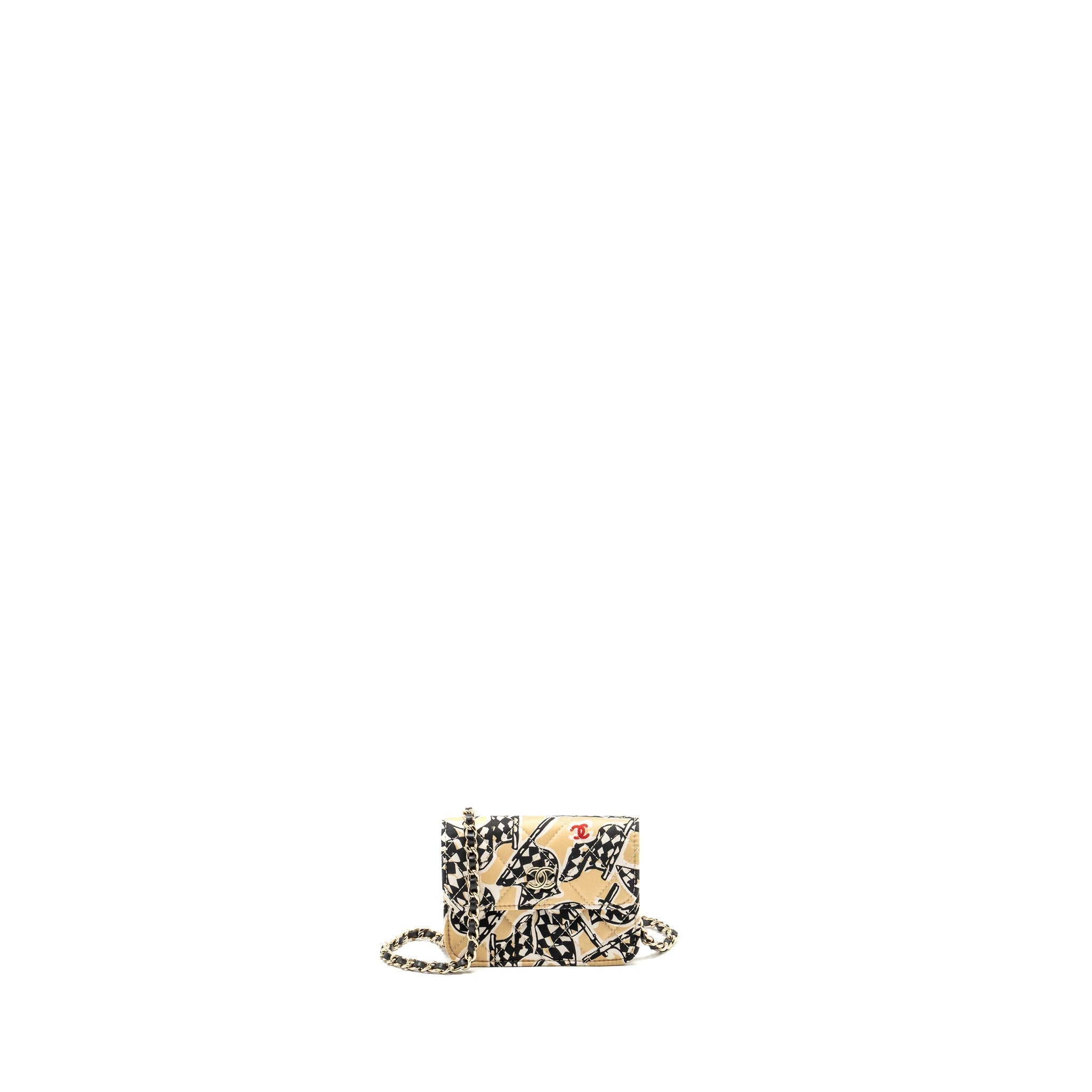CHANEL MINI FLAP BAG FABRIC BEIGE / MULTICOLOUR LGHW (MICROCHIP)