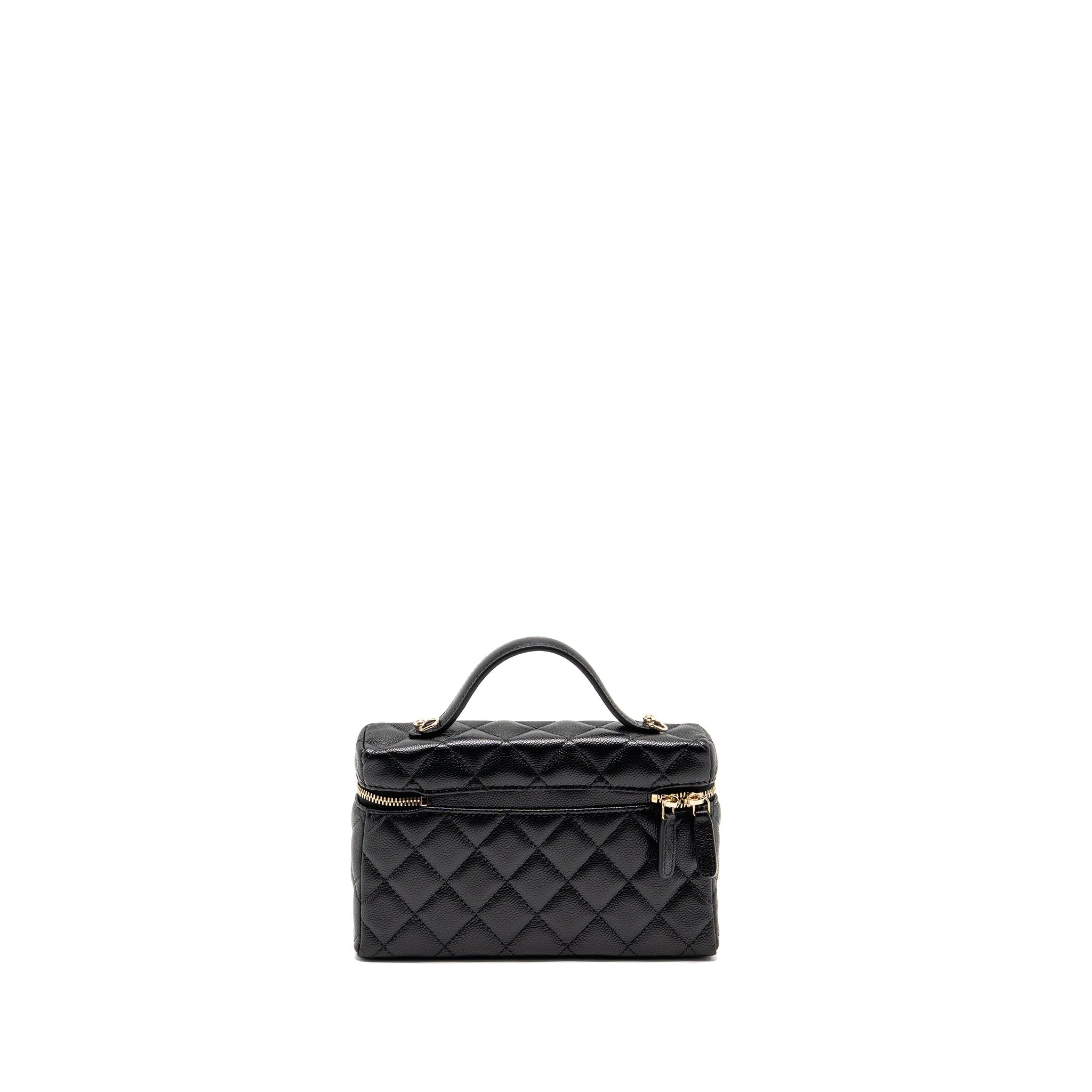 CHANEL 25P CC TOP HANDLE VANITY WITH CHAIN CAVIAR BLACK LGHW (MICROCHIP)