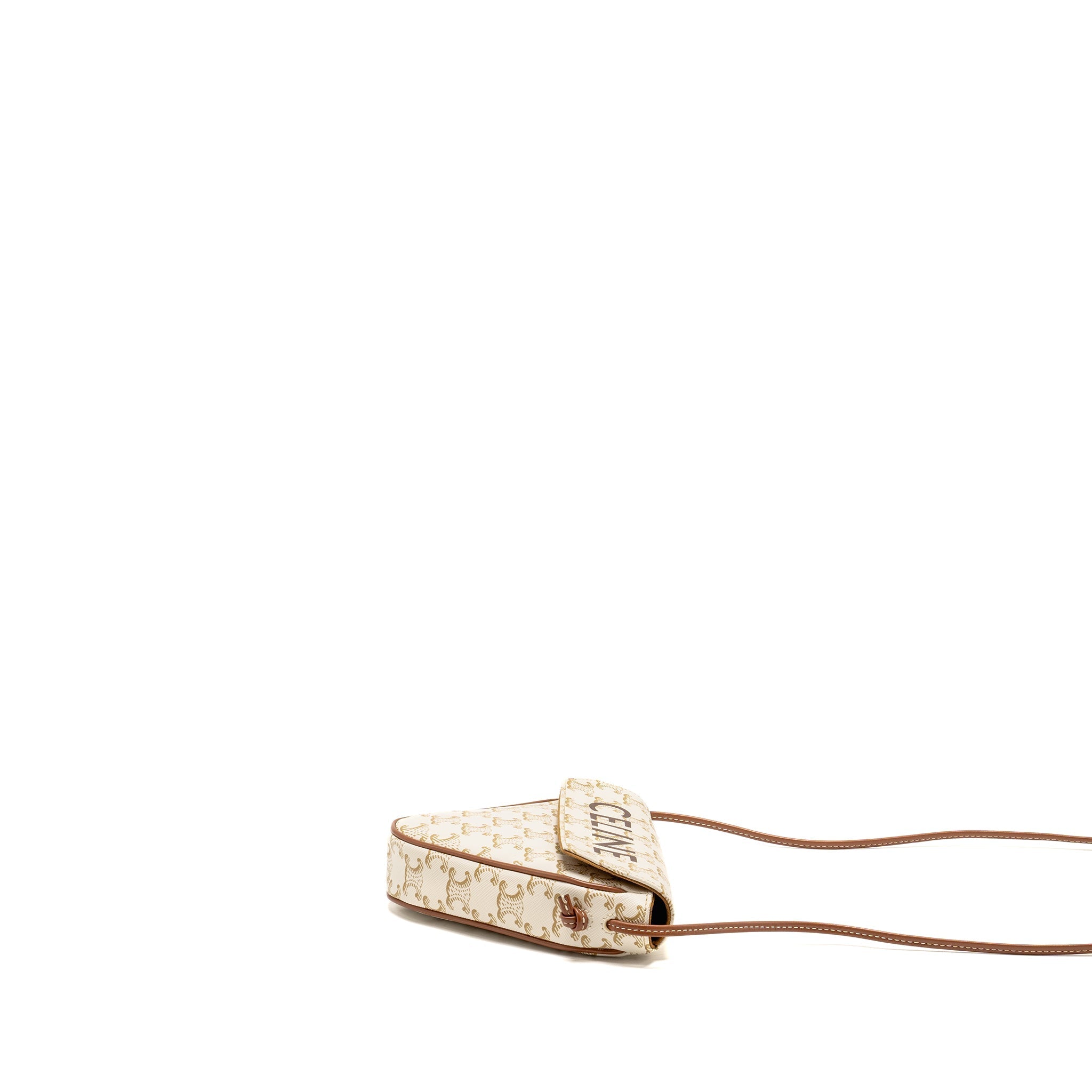 CELINE TRIANGLE SHOULDER BAG TRIOMPHE CANVAS WHITE/TAN