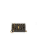 SAINT LAURENT/YSL ENVELOP CHAIN BAG GRAINED CALFSKIN DARK GREEN GHW